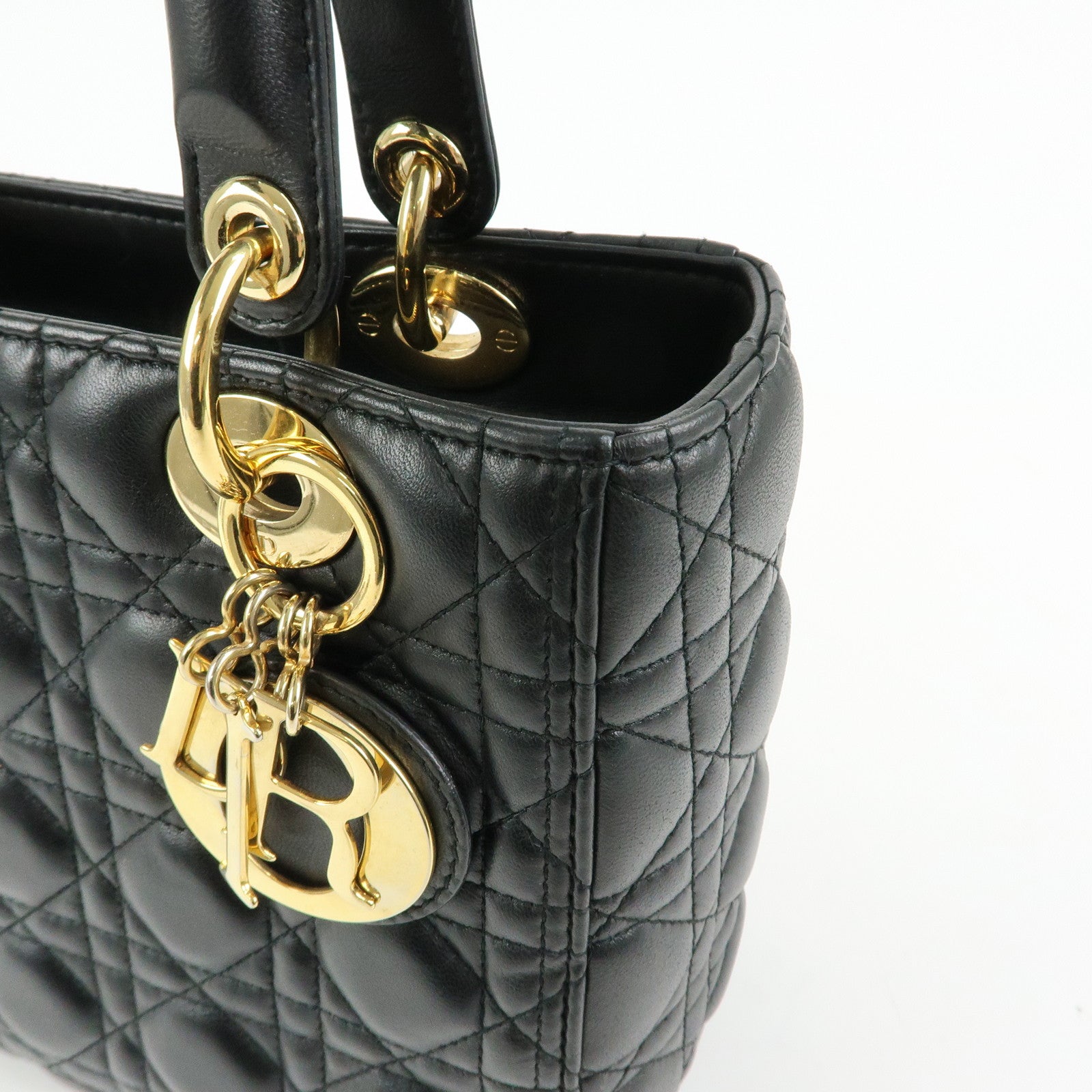 Christian Dior Lady Dior Canage Leather 2Way Bag Hand Bag Black