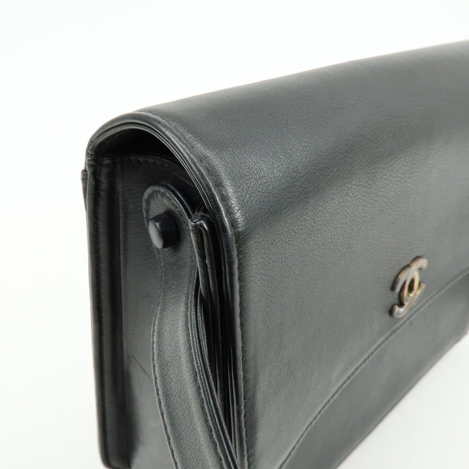 CHANEL Calf Leather Shoulder Bag Black