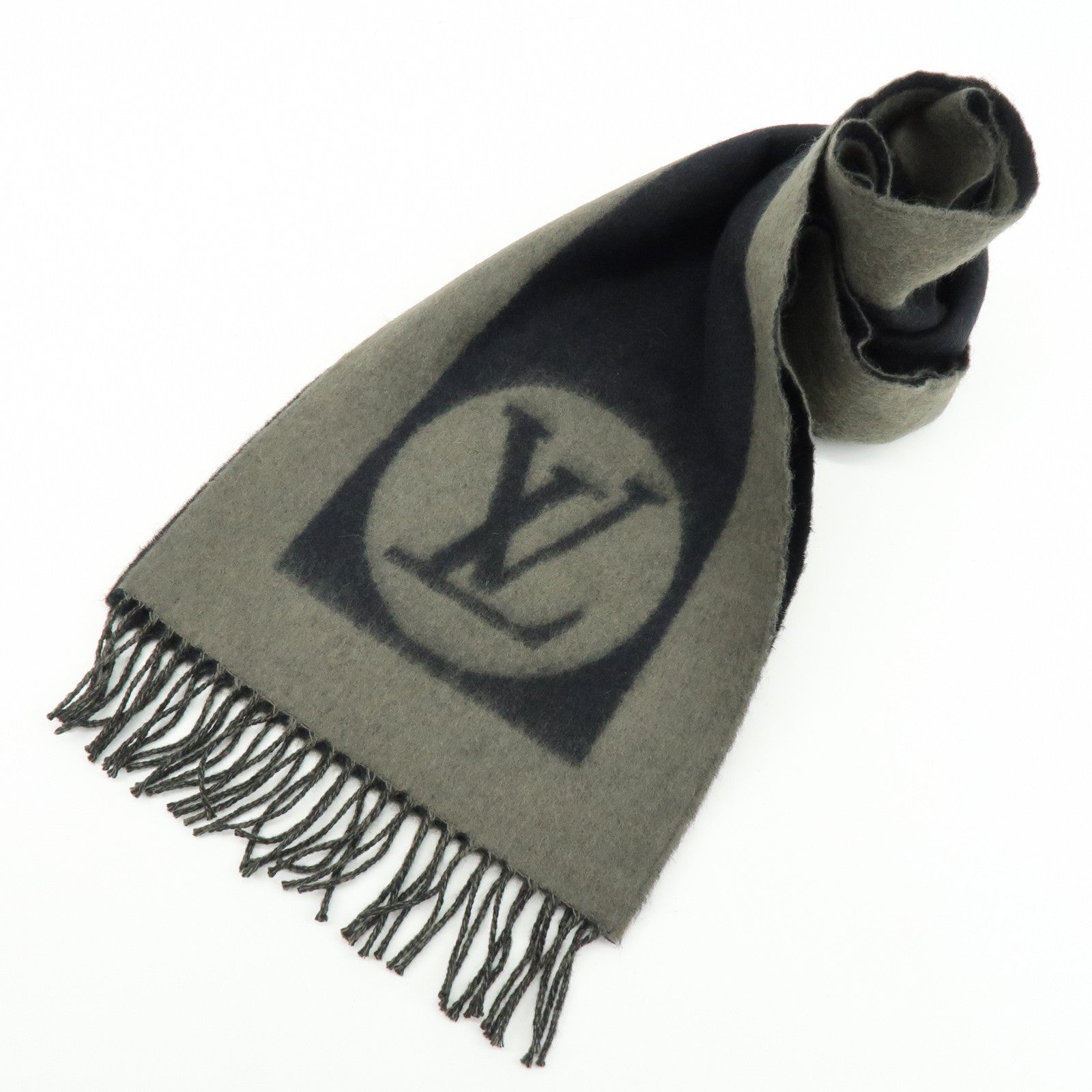 Louis Vuitton Wool Angora Scarf Black Khaki M70024
