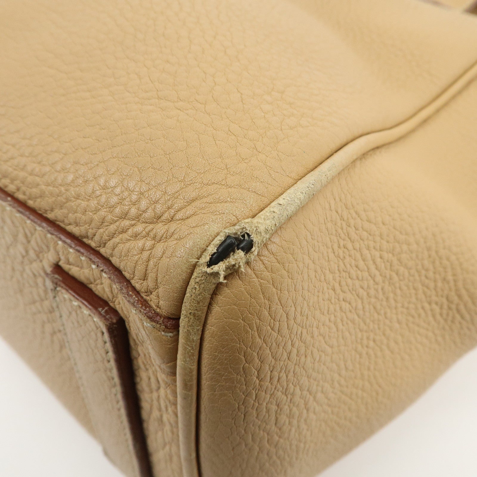 PRADA Triangle Logo Leather Shoulder Bag Hand Bag Beige