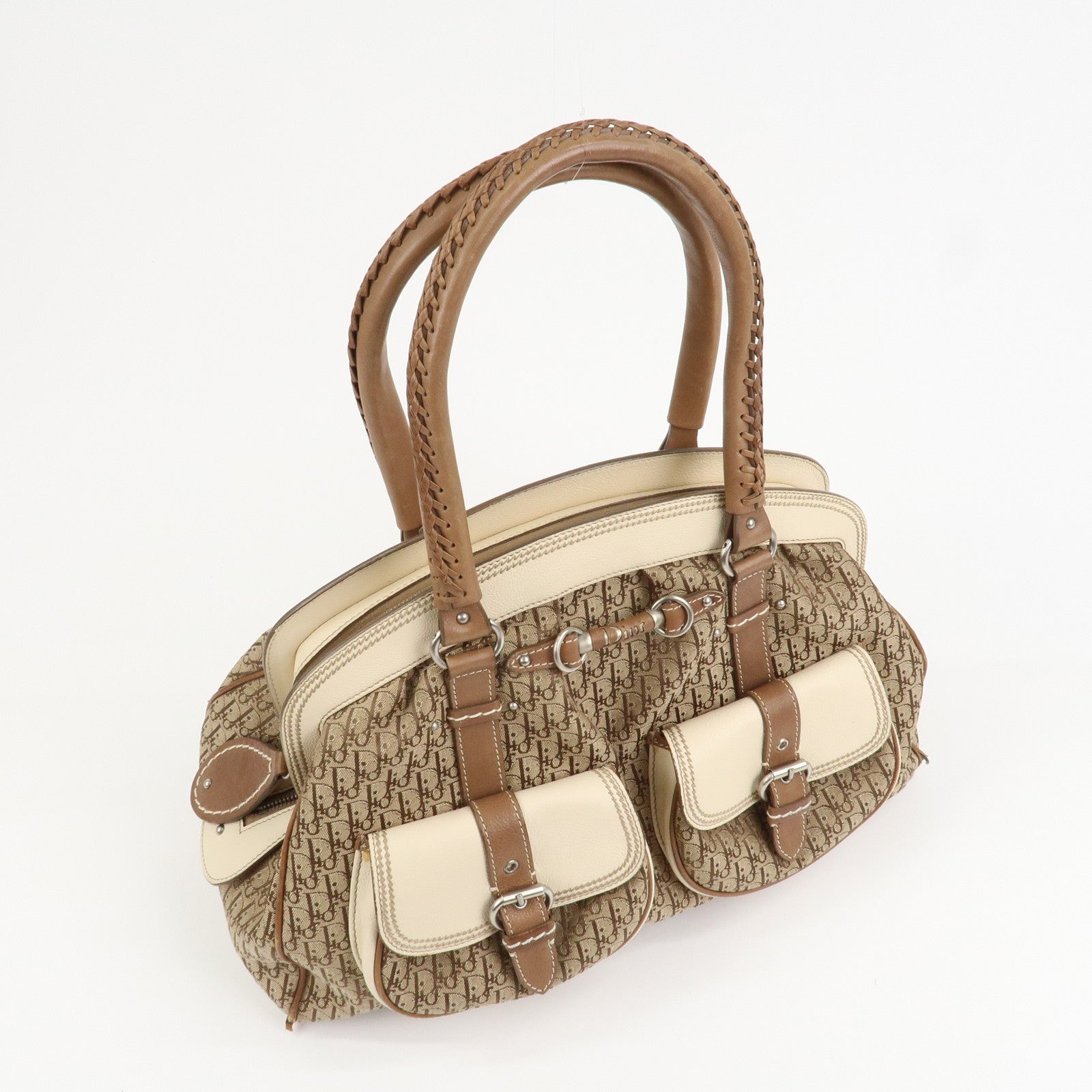 Christian Dior Trotter Canvas Leather Hand Bag Shoulder Bag Brown