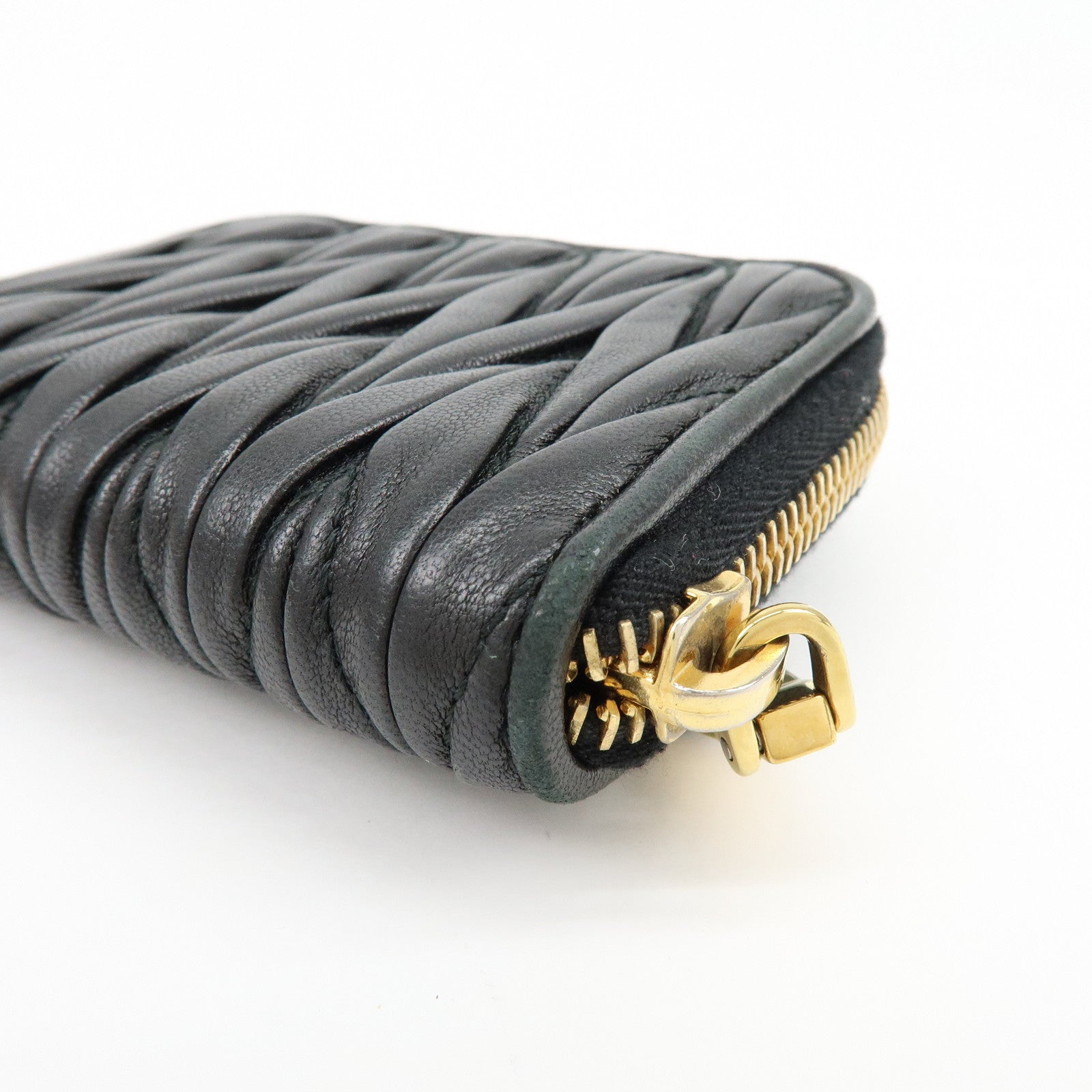 MIU MIU Matelasse Nappa Leather Compact Wallet Black 5MM268