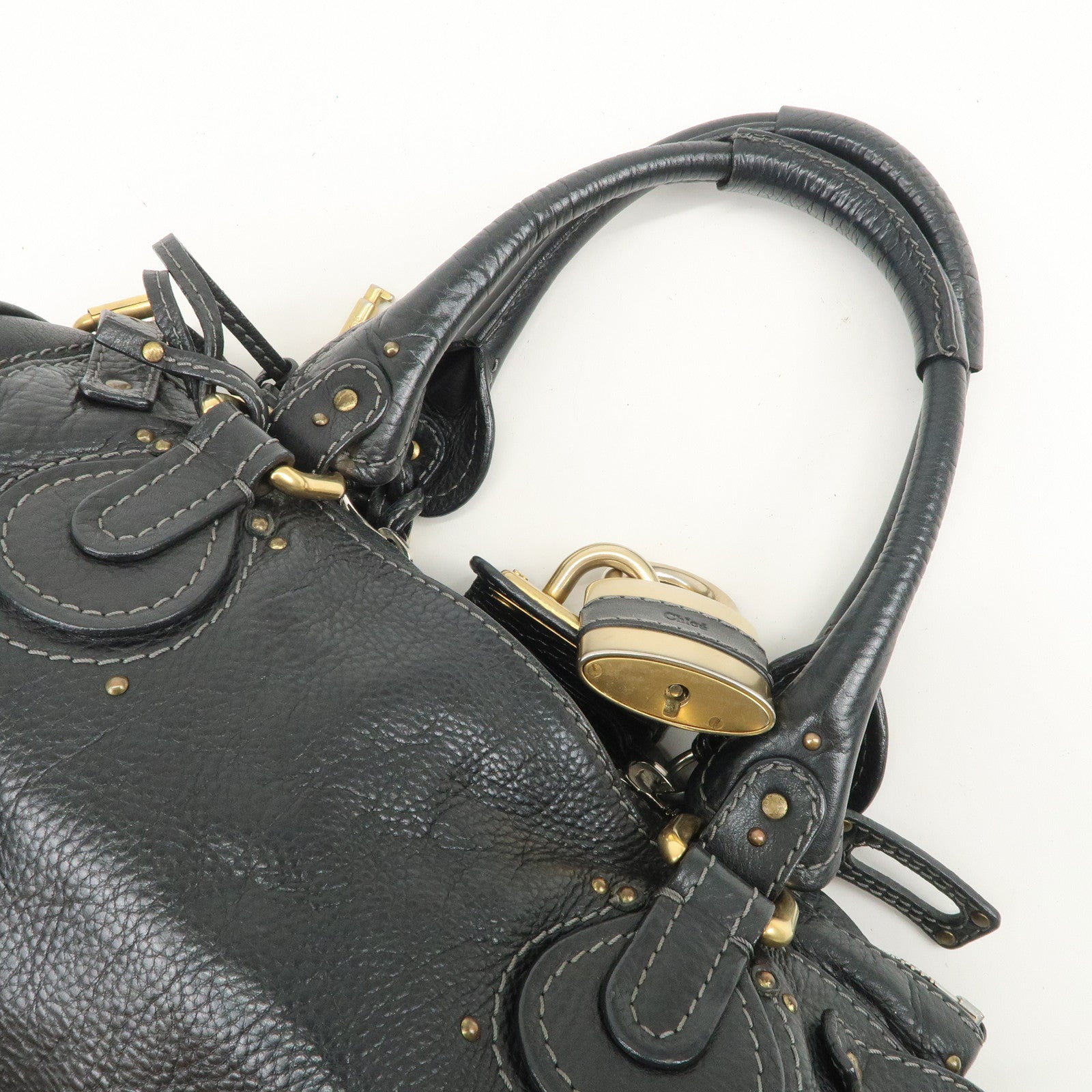 Chloe Paddington Logo Leather Hand Bag Shoulder Bag Black
