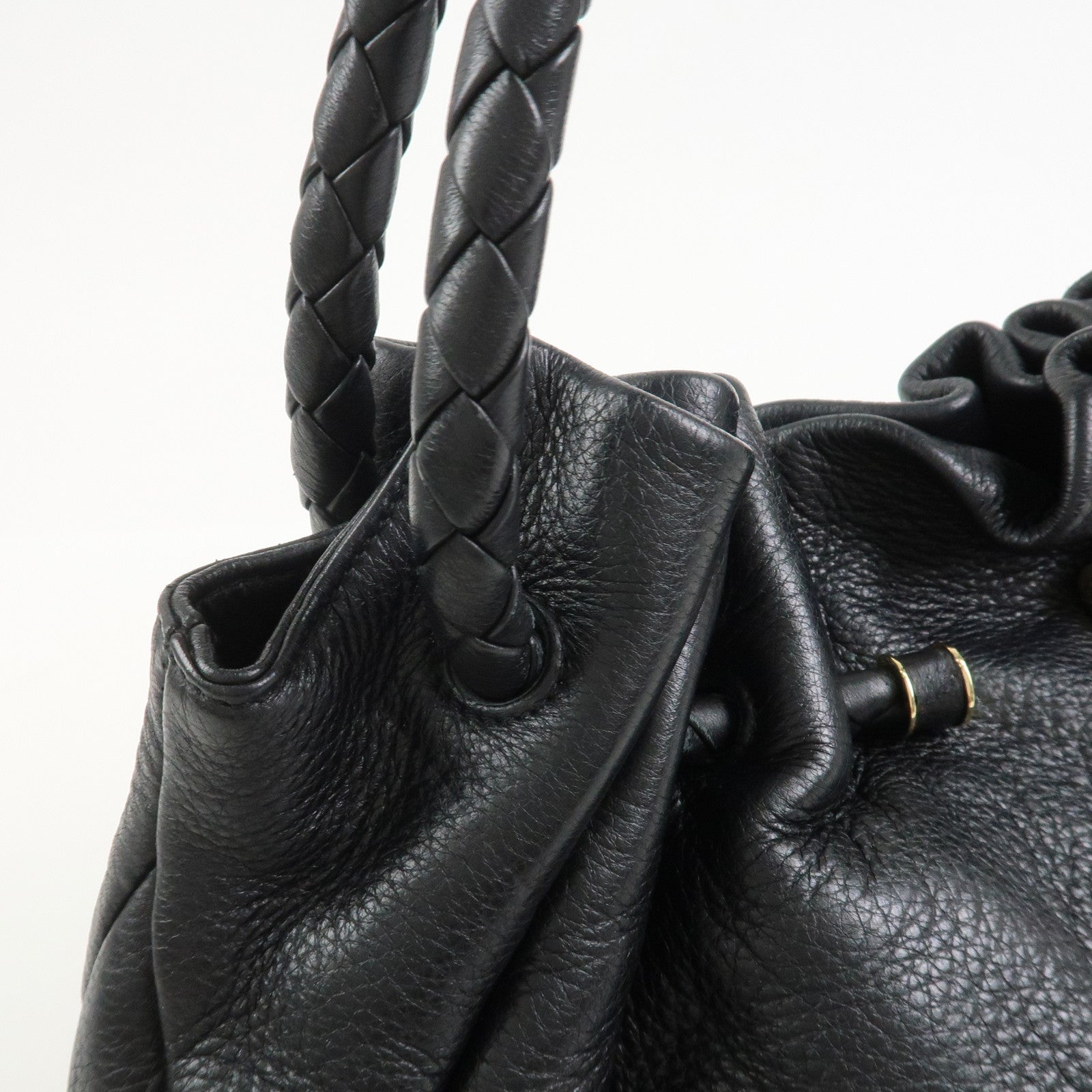 BOTTEGA VENETA Intrecciato Leather Hand Bag Shoulder Bag Black