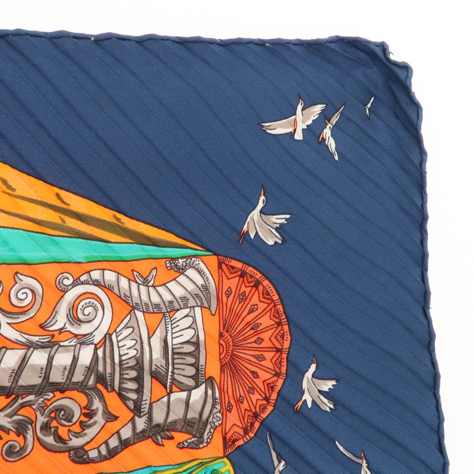 HERMES Silk 100% Pleats Carre Scarf L'ATLANTiDE Navy Red Used