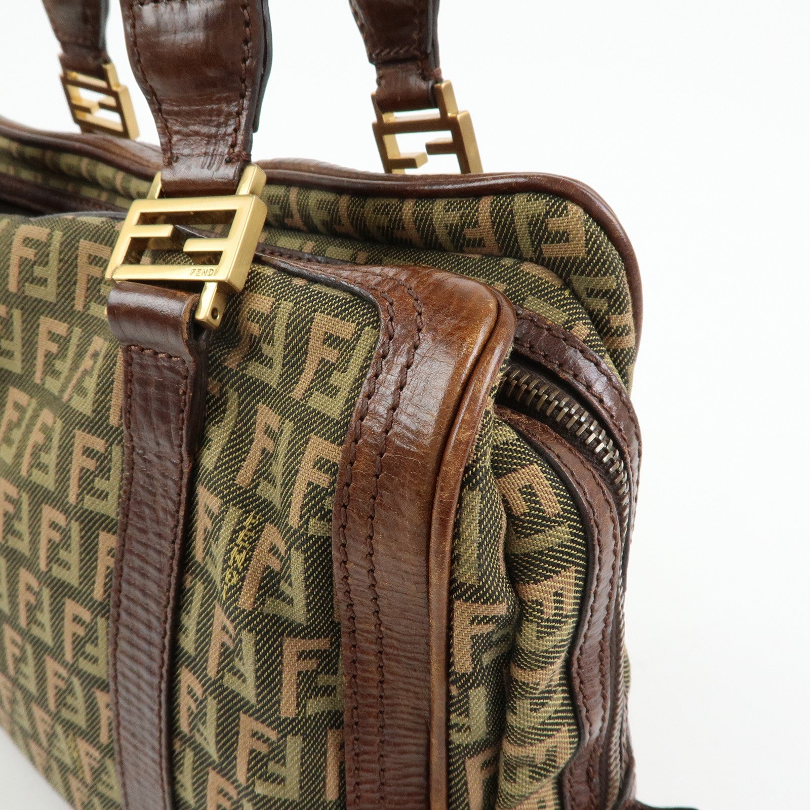 FENDI Zucchino Canvas Leather Mini Boston Bag Shoulder Bag 8BL075