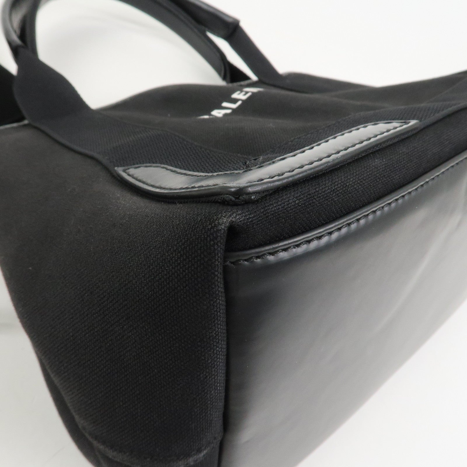 BALENCIAGA Navy Cabas Canvas Leather Small Tote Bag Hand Bag 339933