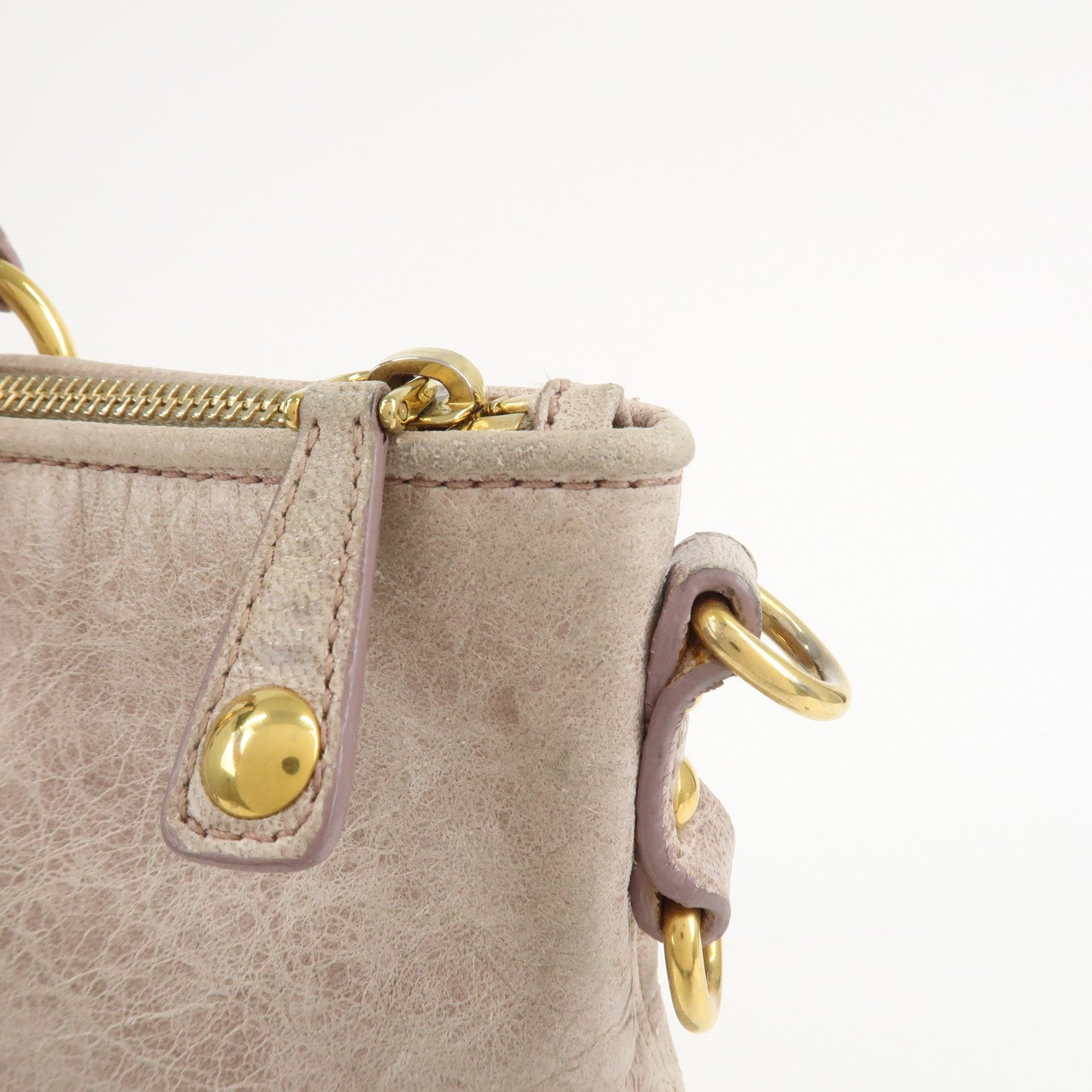 MIU MIU Logo Leather  2Way Bag Hand Bag Shoulder Bag Ivory