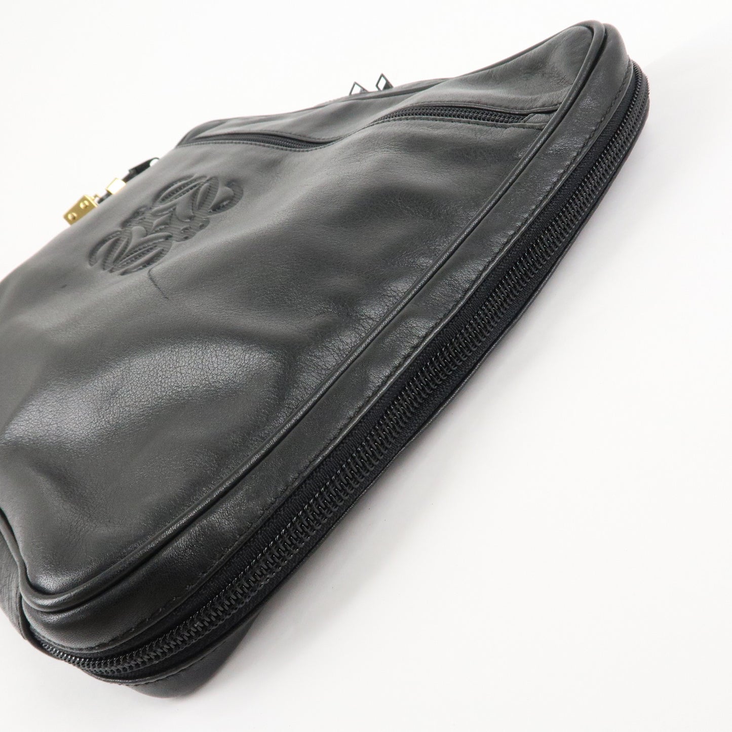 LOEWE Anagram Leather Clutch Bag Second Bag Black