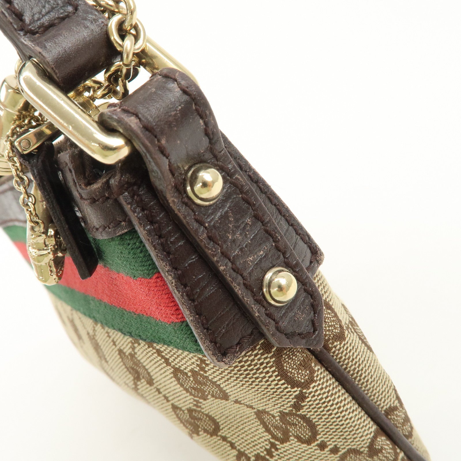 GUCCI Sherry GG Canvas Leather Shoulder Bag Boots Bag Charm 145970 Used