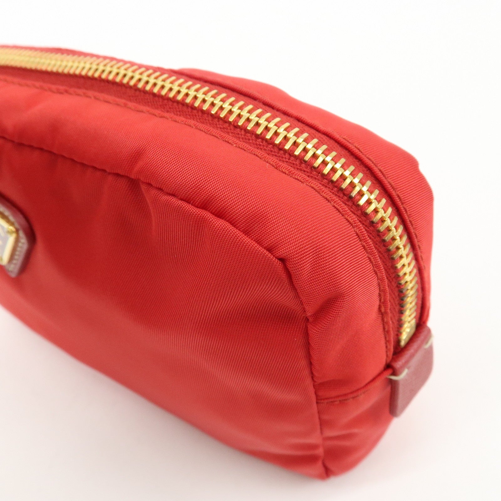 PRADA Nylon Leather Pouch Red Gold Hardware 1N0021