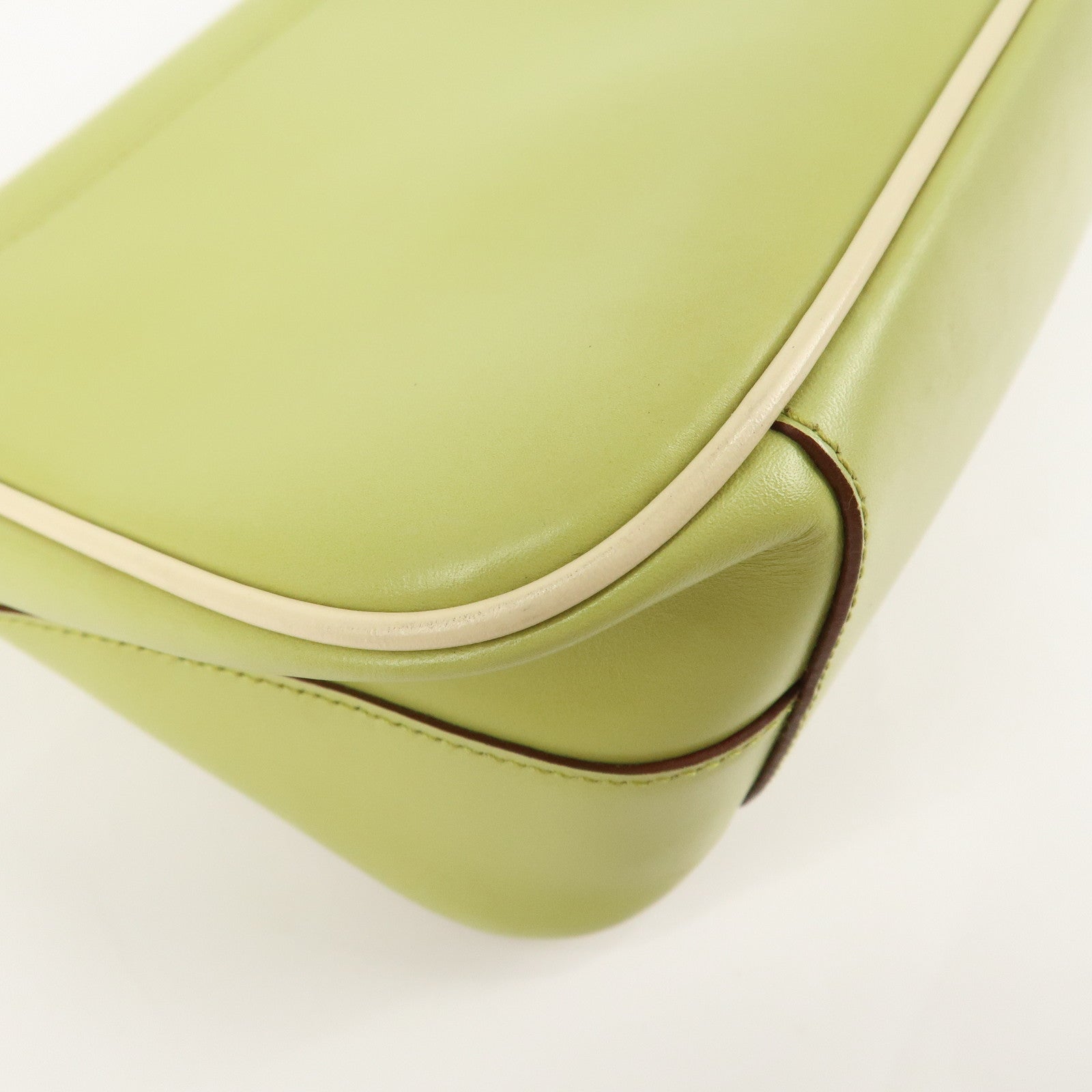 PRADA Leather Shoulder Bag Hand Bag Light Green B10689