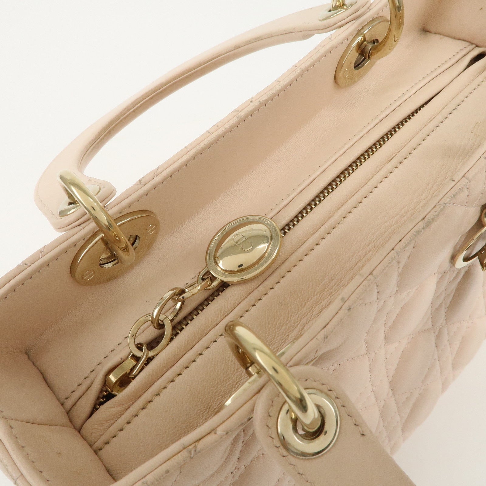 Christian Dior Cannage Leather 2Way Bag Shoulder Bag Pink Beige Used