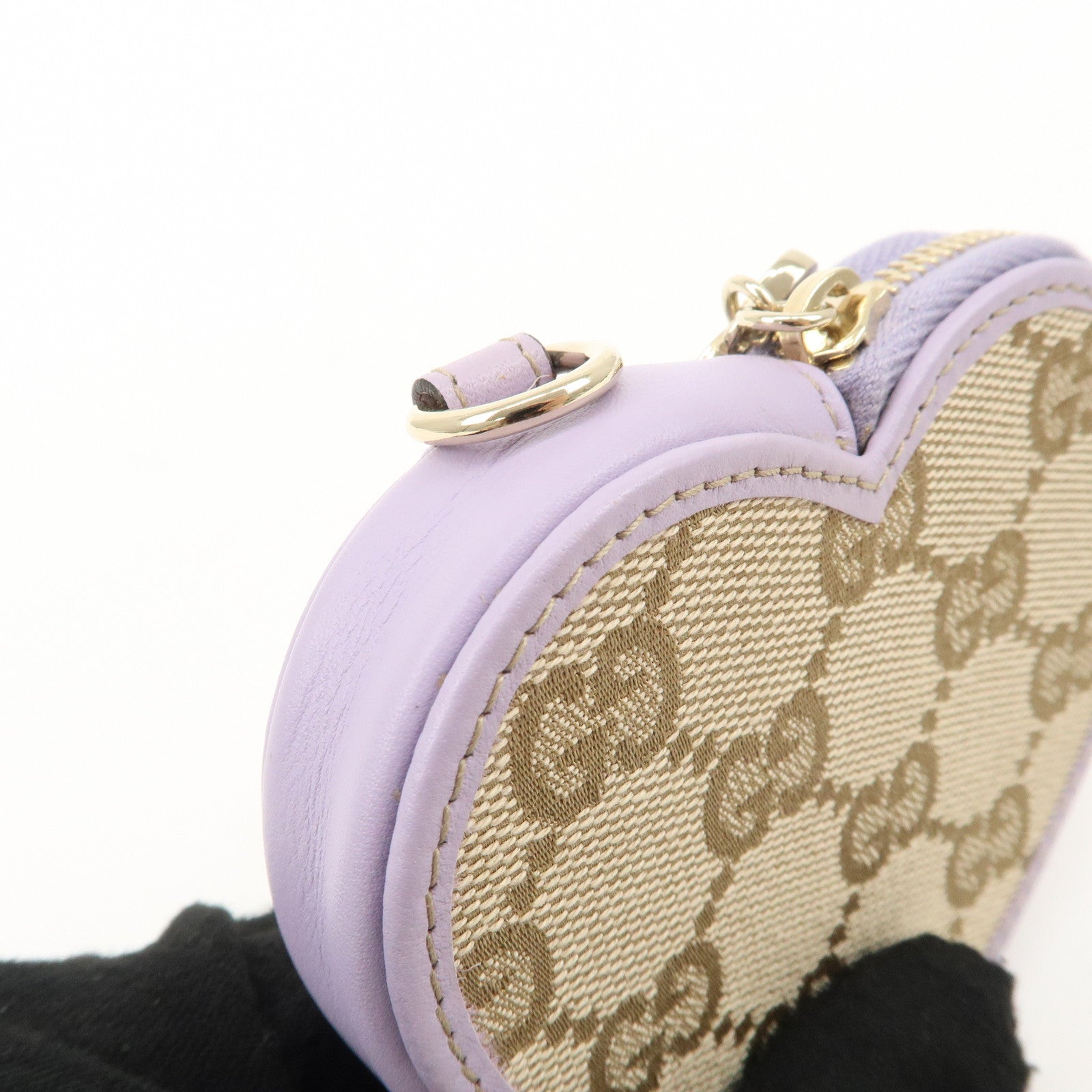 GUCCI GG Canvas Leather Heart Coin Purses Purple 152615