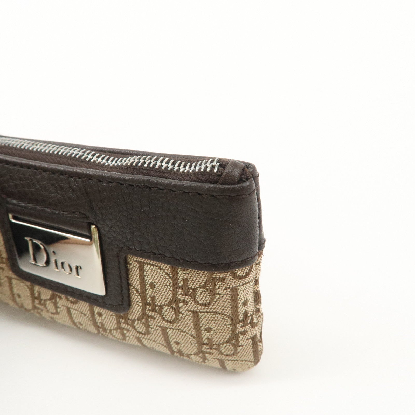 Chiristian Dior Trotter Canvas Leather Coin Key Case Beige Brown Used
