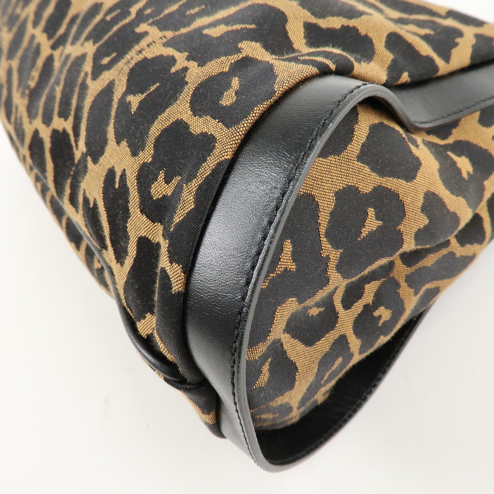 FENDI Canvas Leather Shoulder Bag Tote Bag Leopard 8BR652