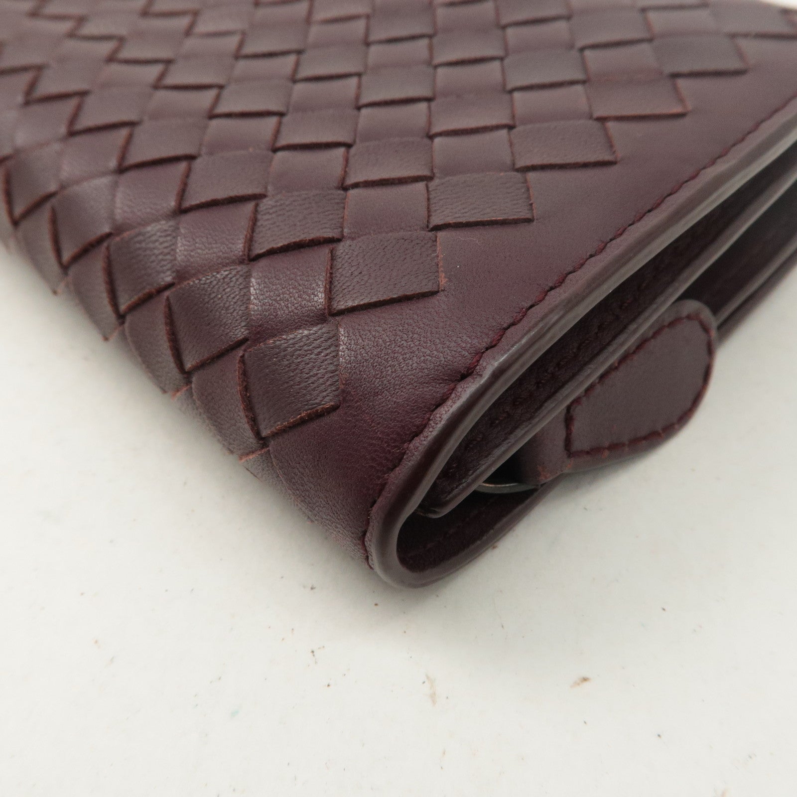 BOTTEGA VENETA Intrecciato Leather Bi-fold Long Wallet Wine Red