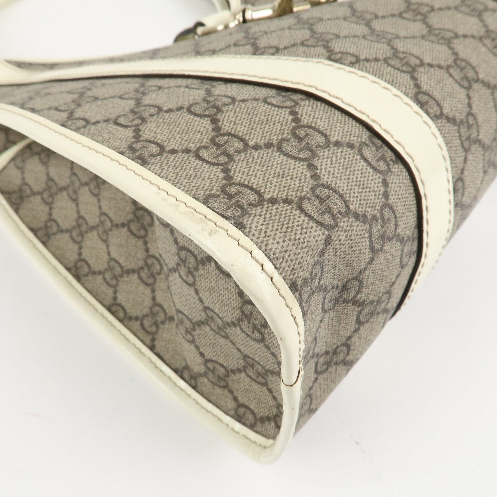 GUCCI GG Supreme Patent Leather Shoulder Bag Beige White 203494 Used