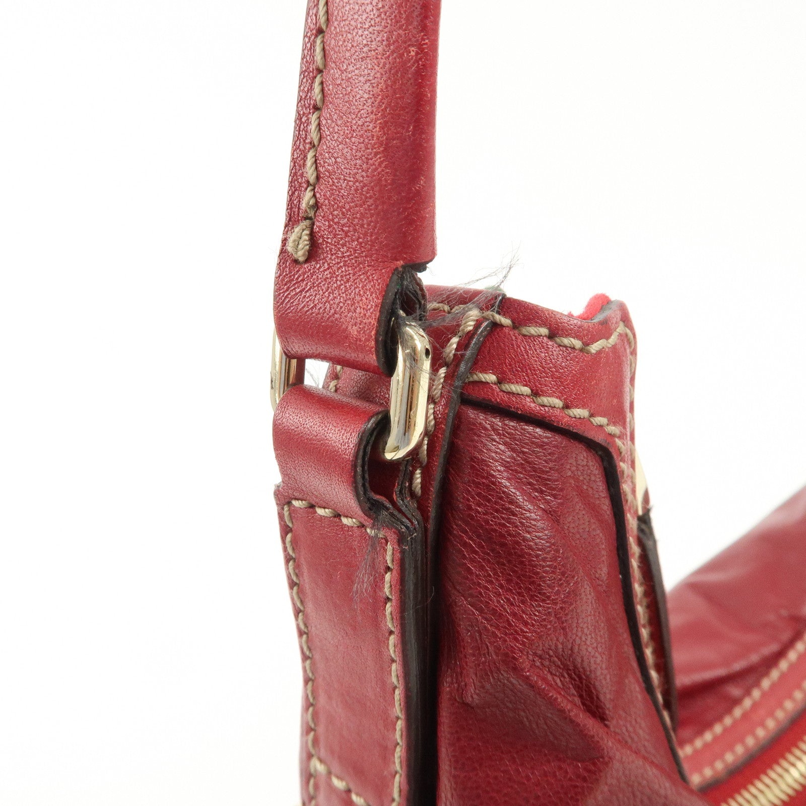 GUCCI New Brit Leather Shoulder Bag Red 182491 Used