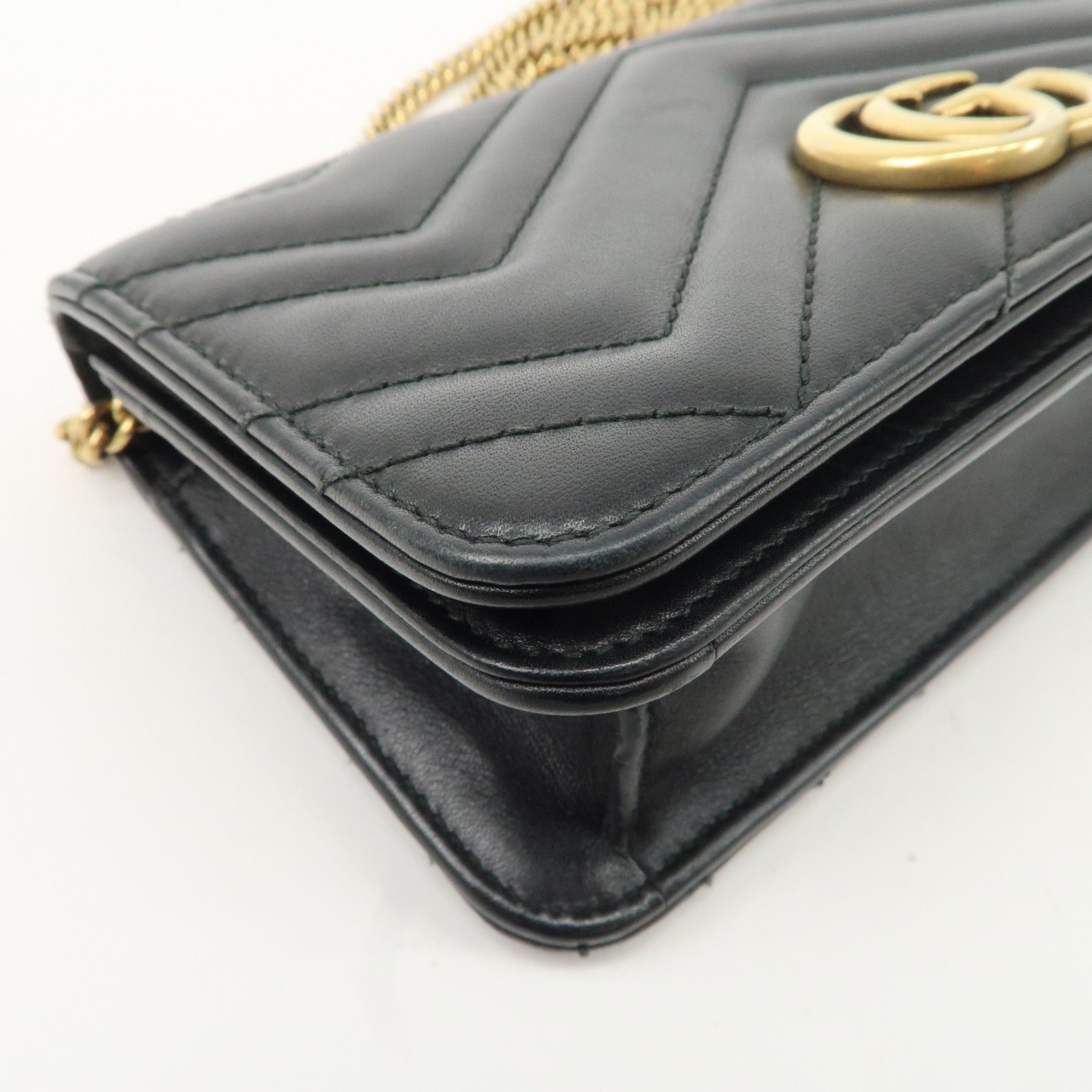 GUCCI GG Marmont Leather Chain Shoulder Bag Black 488426