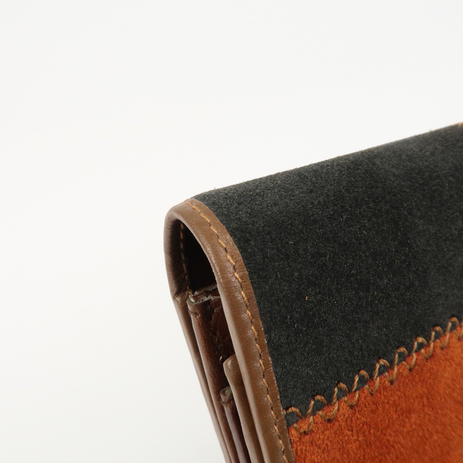 CELINE Suede Leather Patchwork Bifold Wallet Multi Color Used