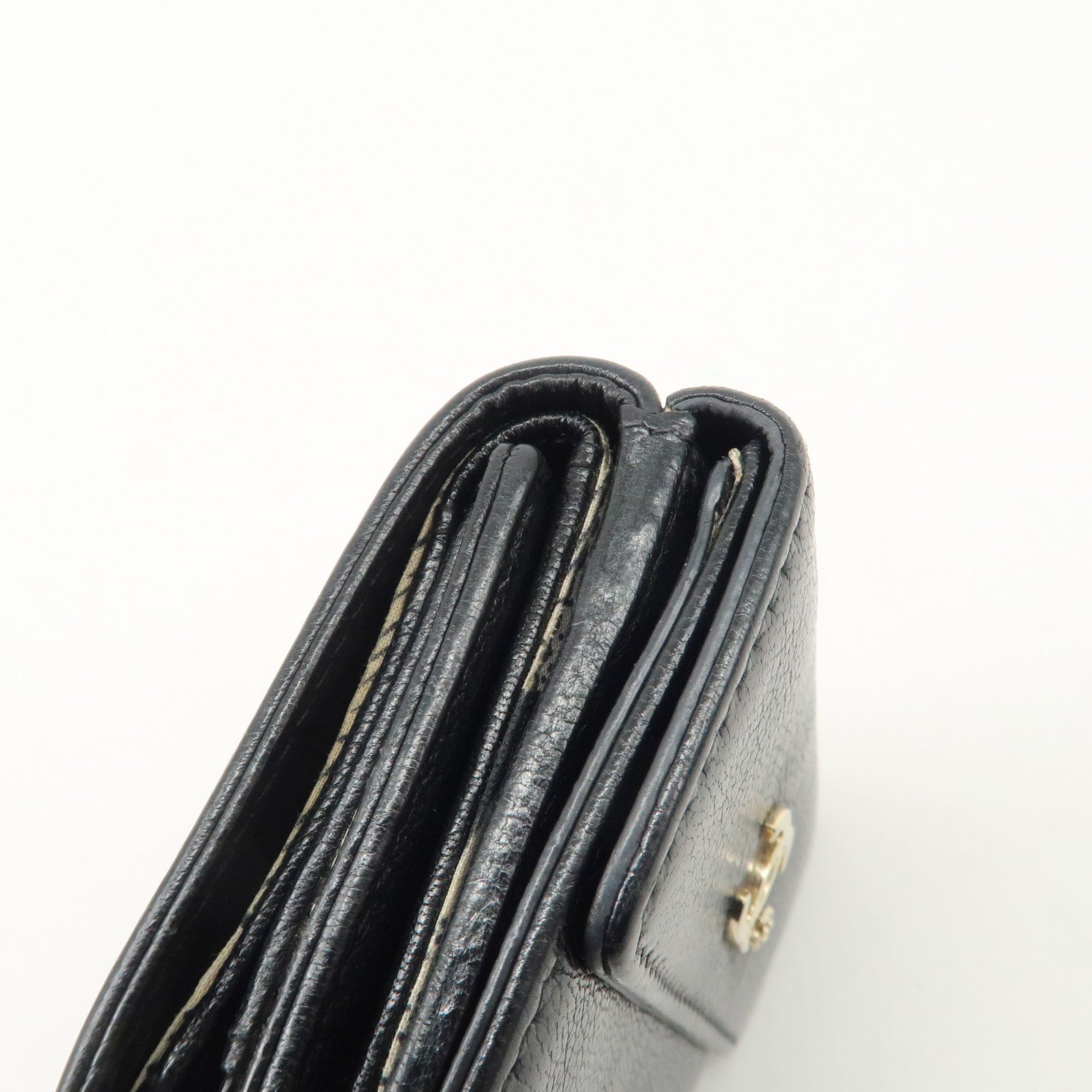 CHANEL Lucky Flower Leather Compact Wallet Black A81651 Used