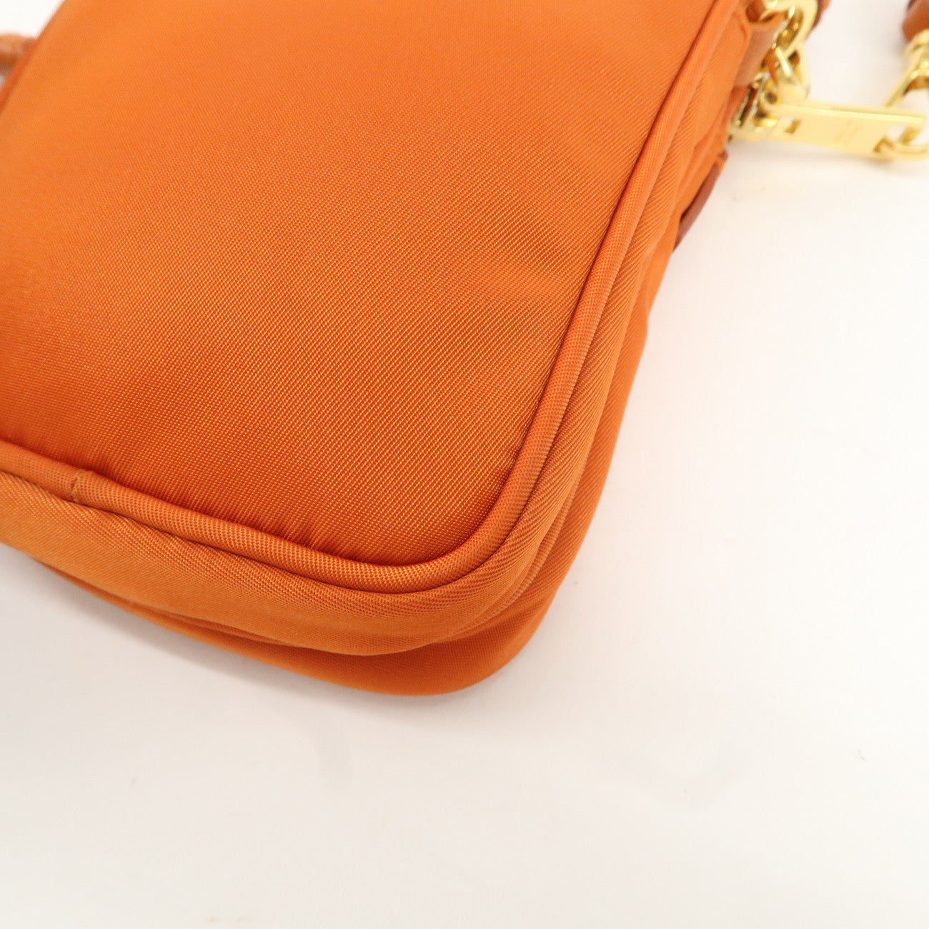 PRADA Logo Nylon Leather Small Shoulder Bag Crossbody Bag Orange