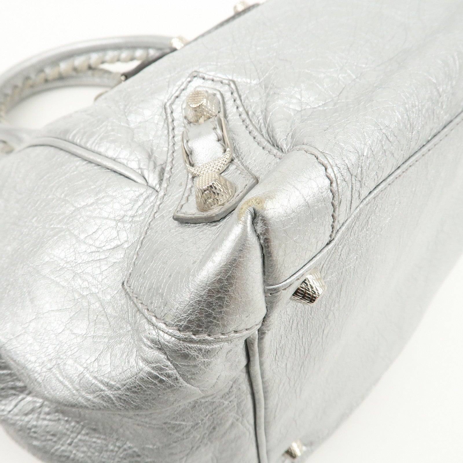 BALENCIAGA Giant Sunday Leather Hand Bag Silver 309537