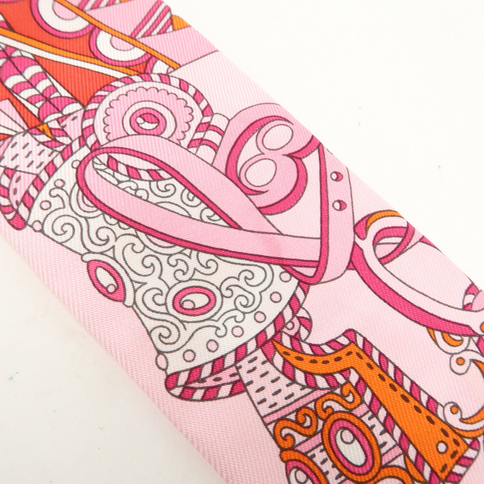 HERMES Silk 100% Twilly Scarf De l'Ombrelle aux Duels Pink Used