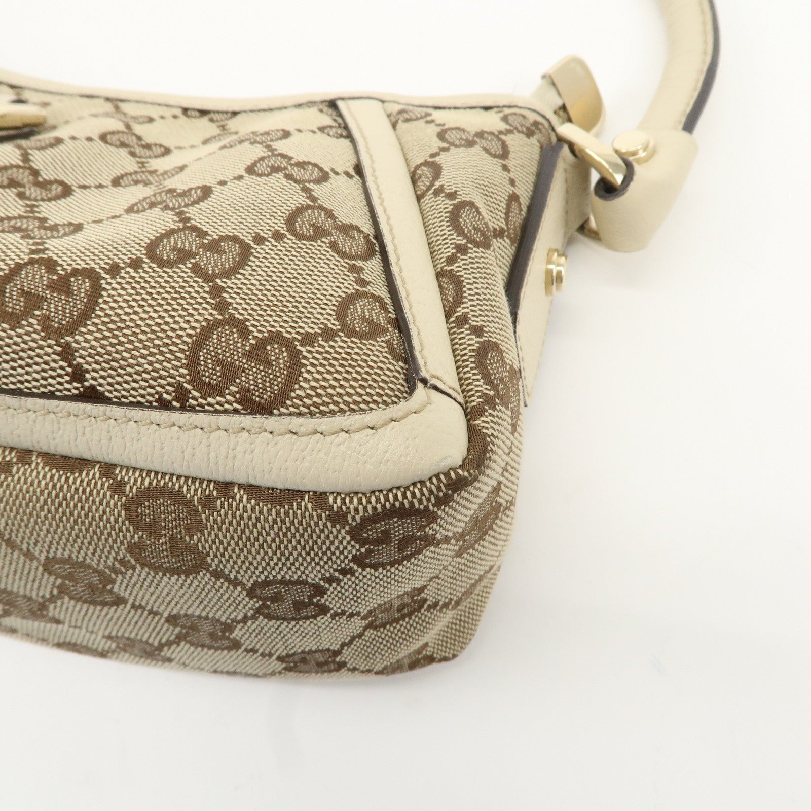 GUCCI Abbey GG Canvas Leather Shoulder Bag Beige Gold 130939