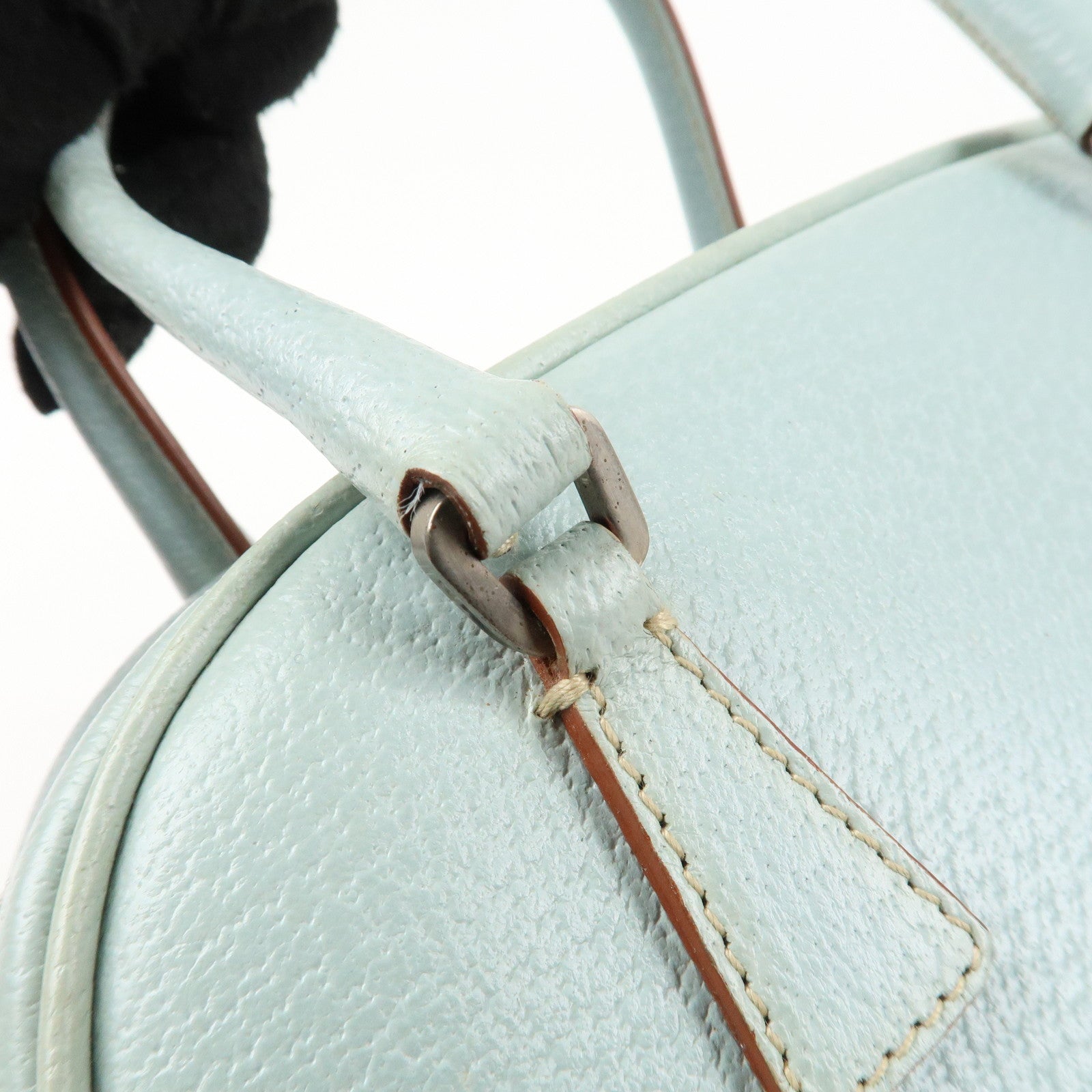 PRADA Leather Hand Bag Blue Silver Hardware