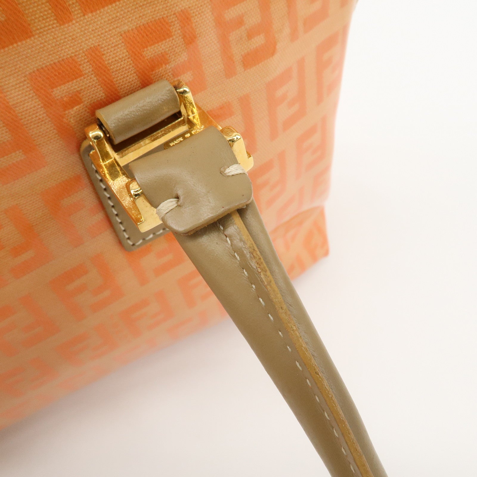 FENDI Zucchino PVC Leather Shoulder Bag Han Bag Beige Orange