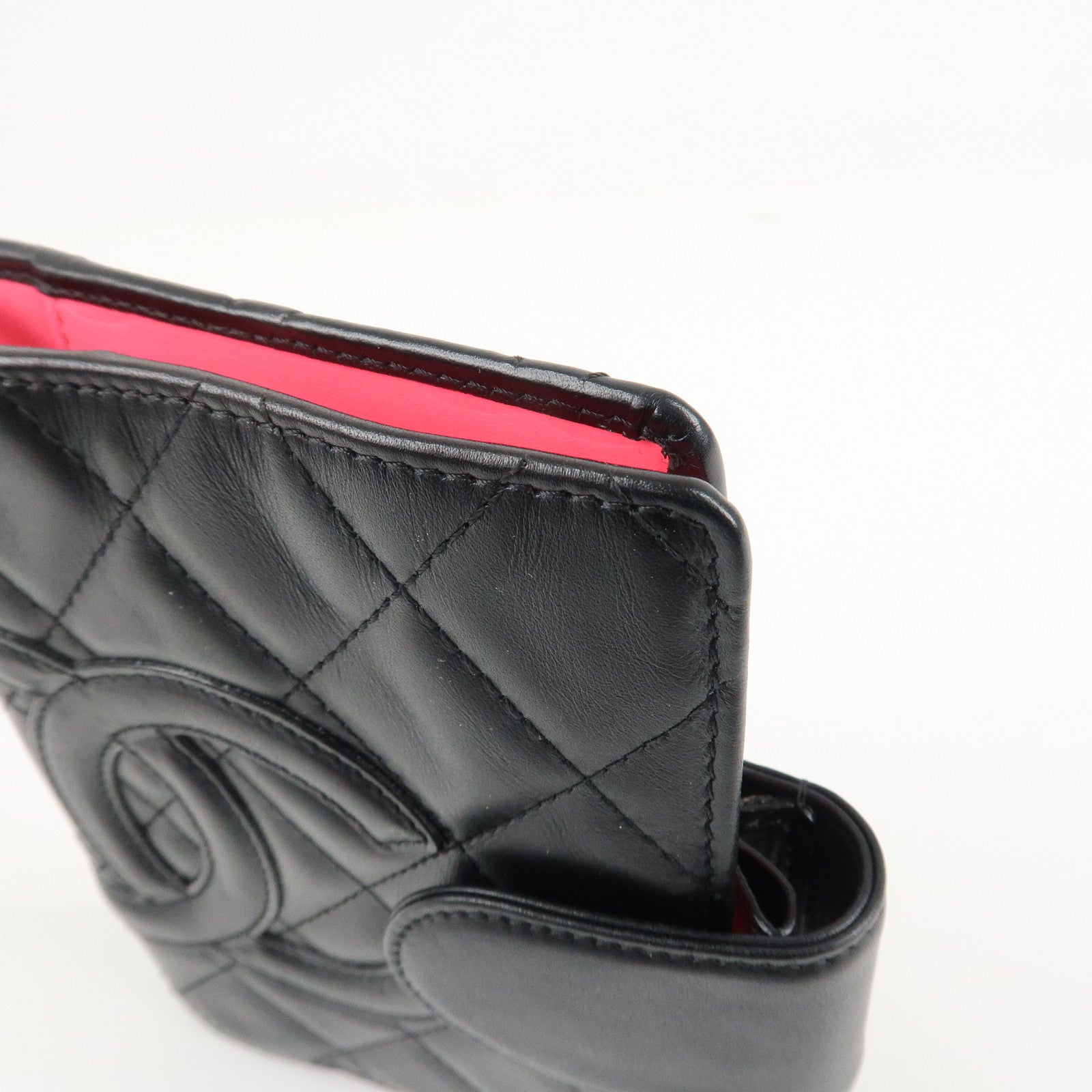 CHANEL Cambon Line Lamb Skin Planner Cover Black A13505 Used