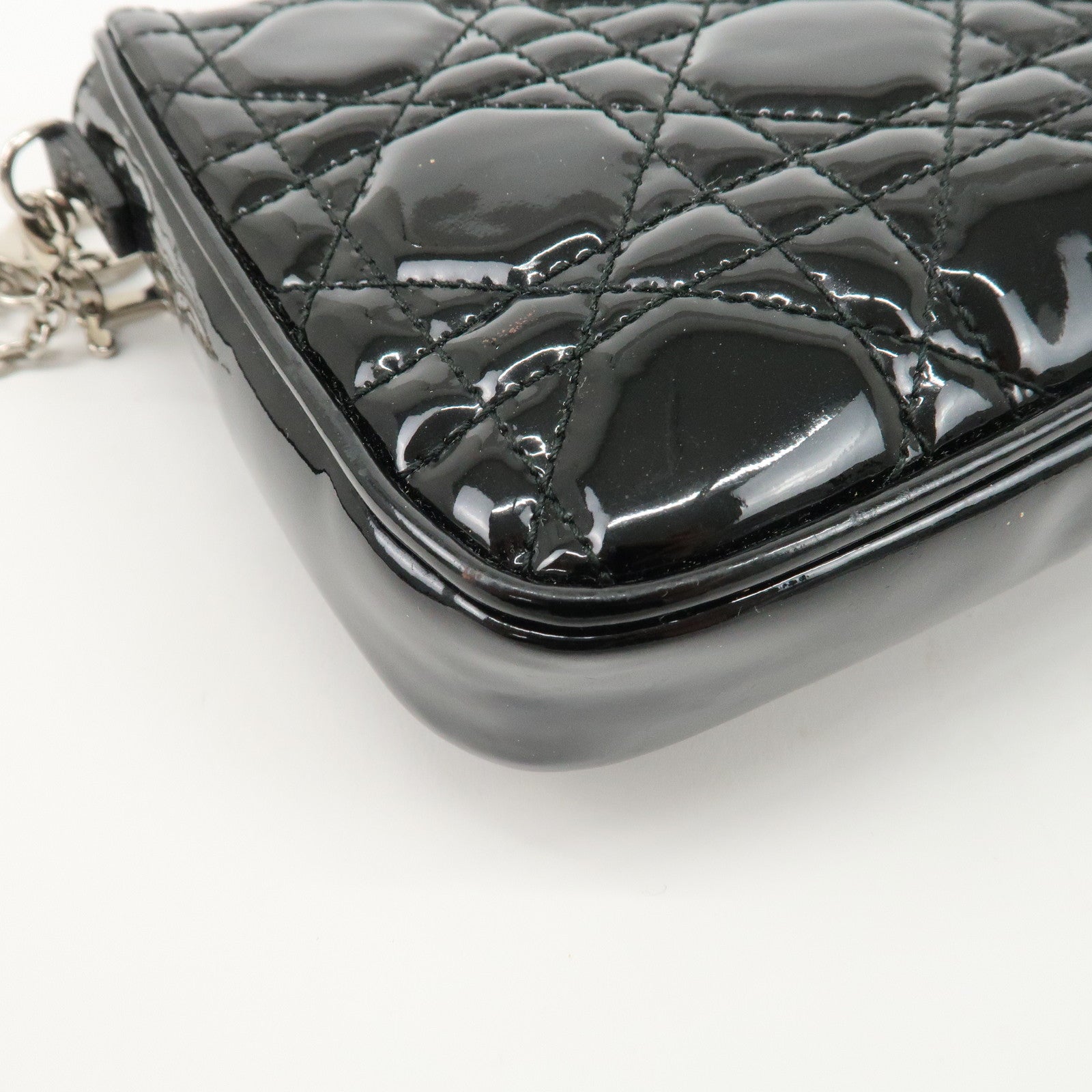 Christian Dior Cannage Patent Leather Chain Shoulder Bag Black Used