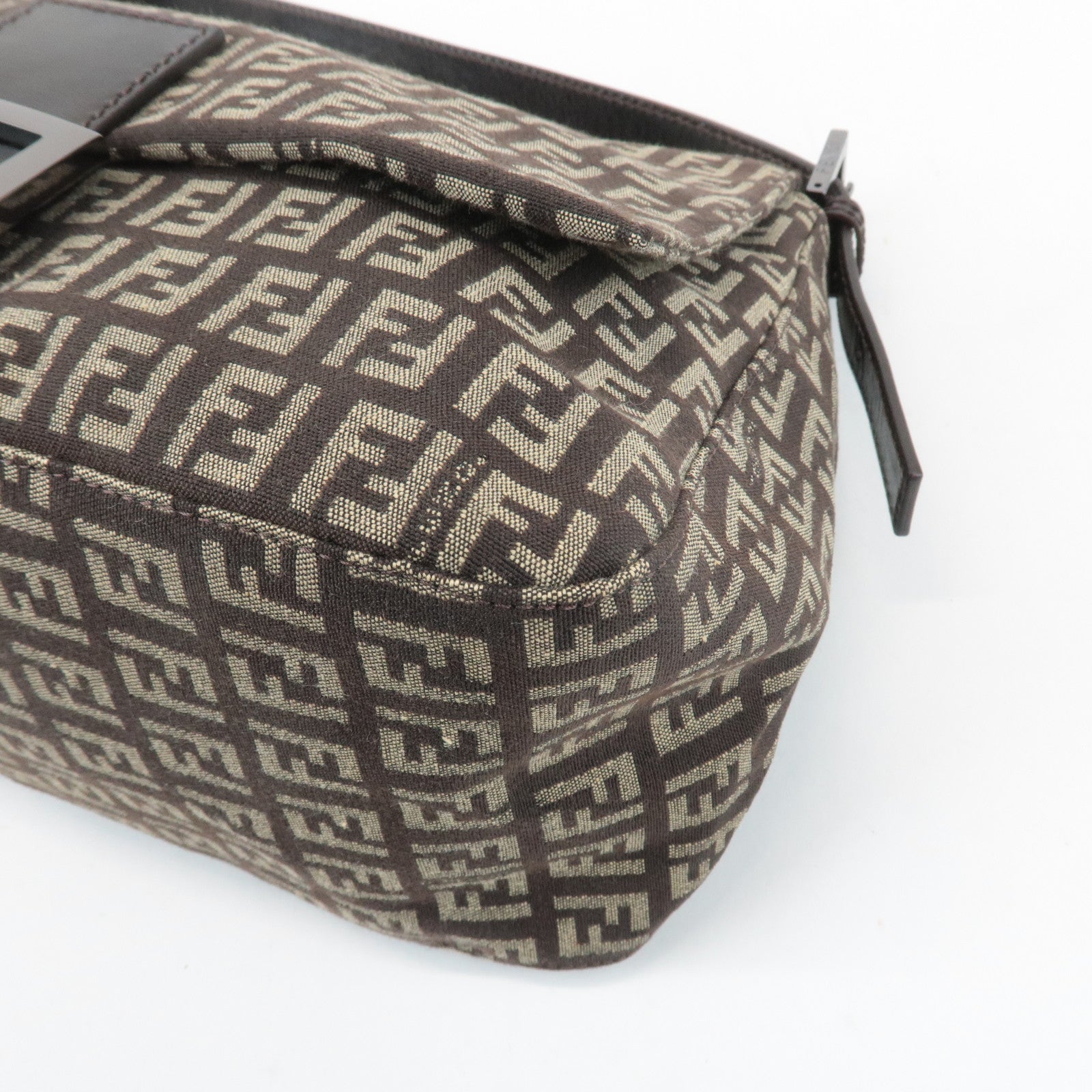 FENDI Mamma Baguette Zucchino Canvas Leather Shoulder Bag 8BR001 Used