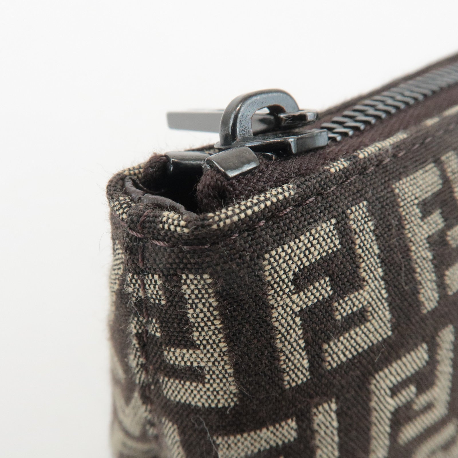 FENDI Zucchino Canvas Leather Pouch Beige Brown 7N0038 Used
