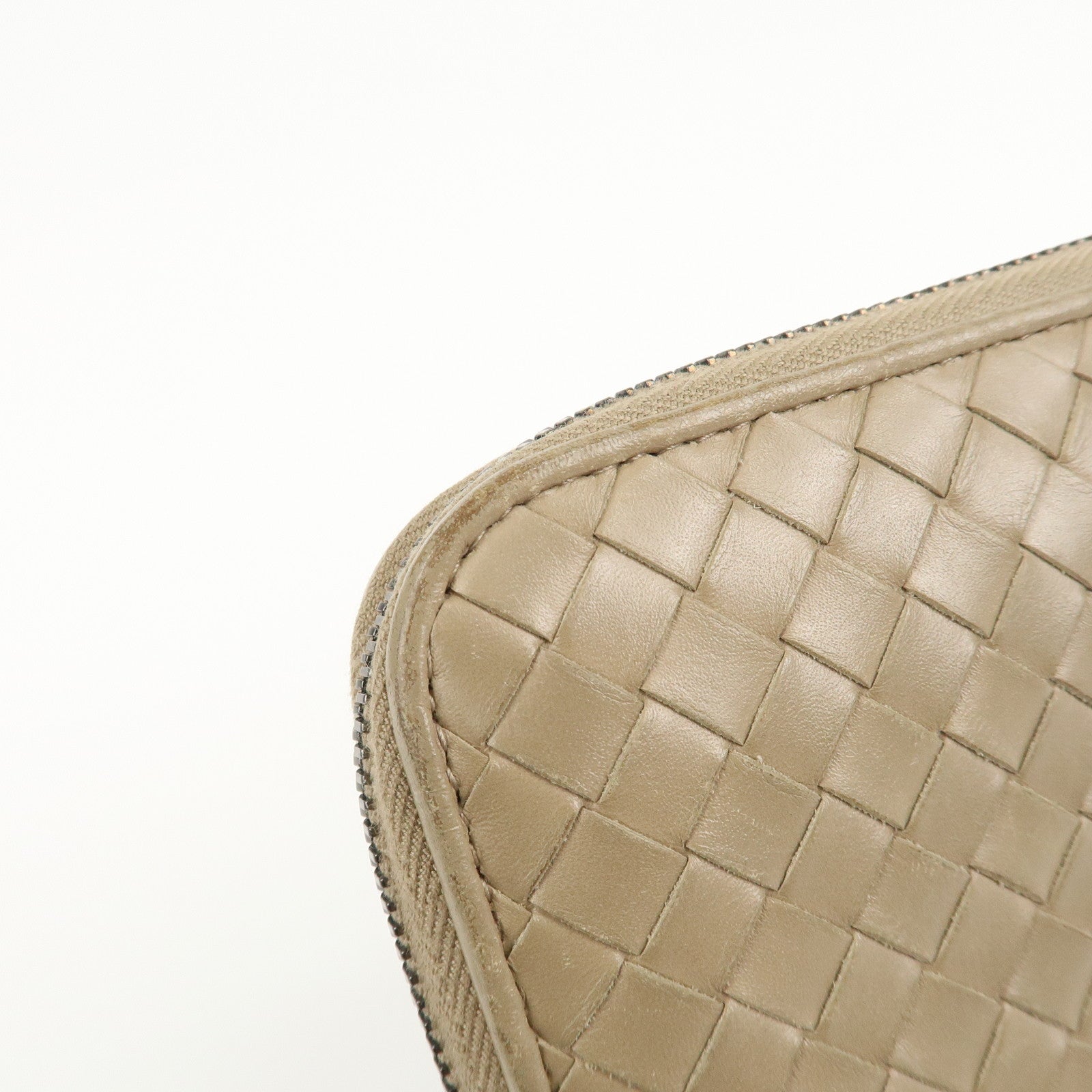 BOTTEGA VENETA Intrecciato Leather Zip Around Long Wallet Beige Used