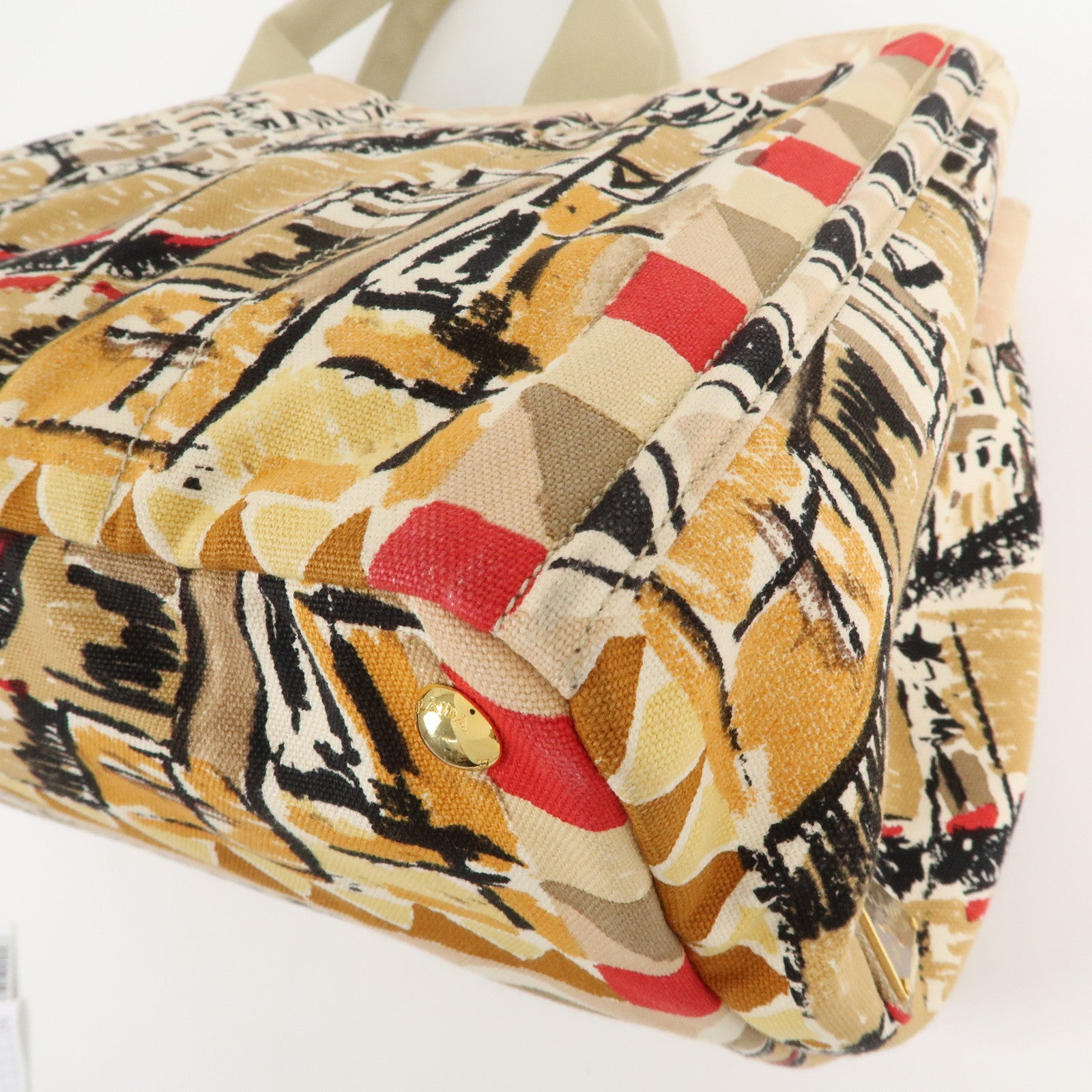 PRADA Canapa Tote Bag Hand Bag Beige Brown Sketch Pattern