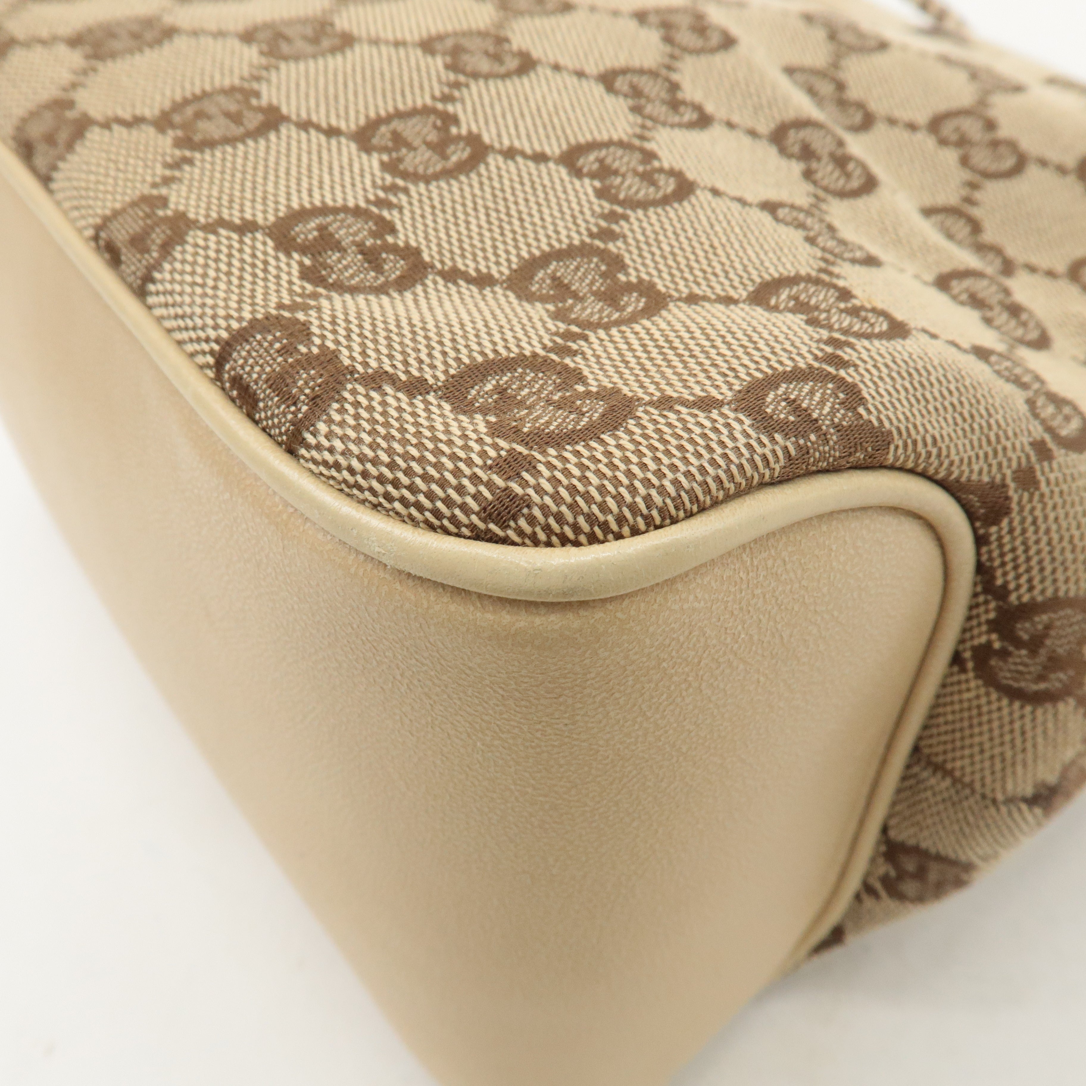 GUCCI GG Canvas Leather Shoulder Bag Hand Bag Beige 109143