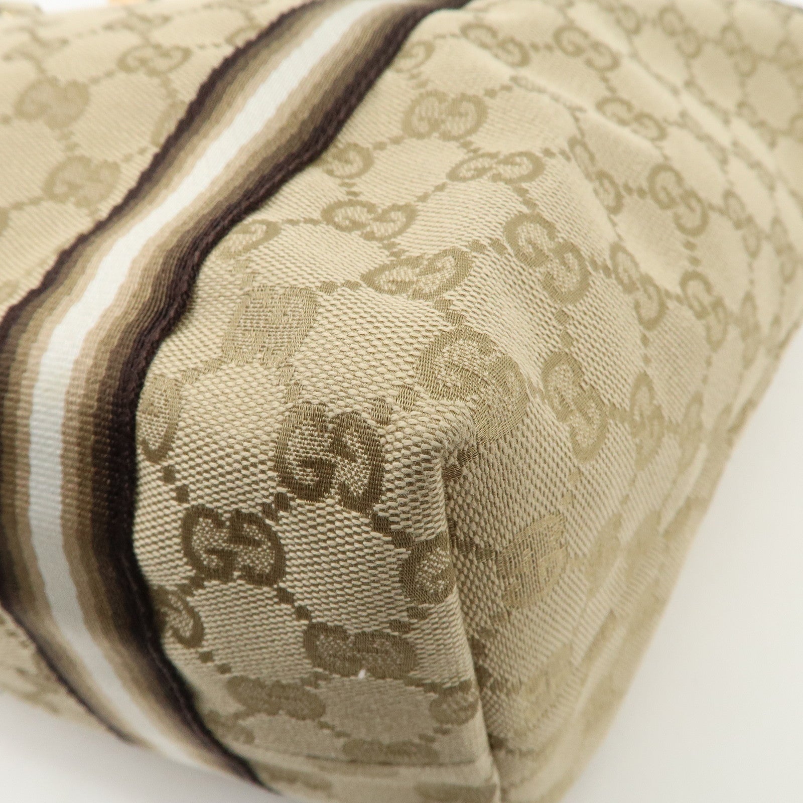 GUCCI Sherry GG Canvas Leather Tote Bag Beige Gold 137396 Used