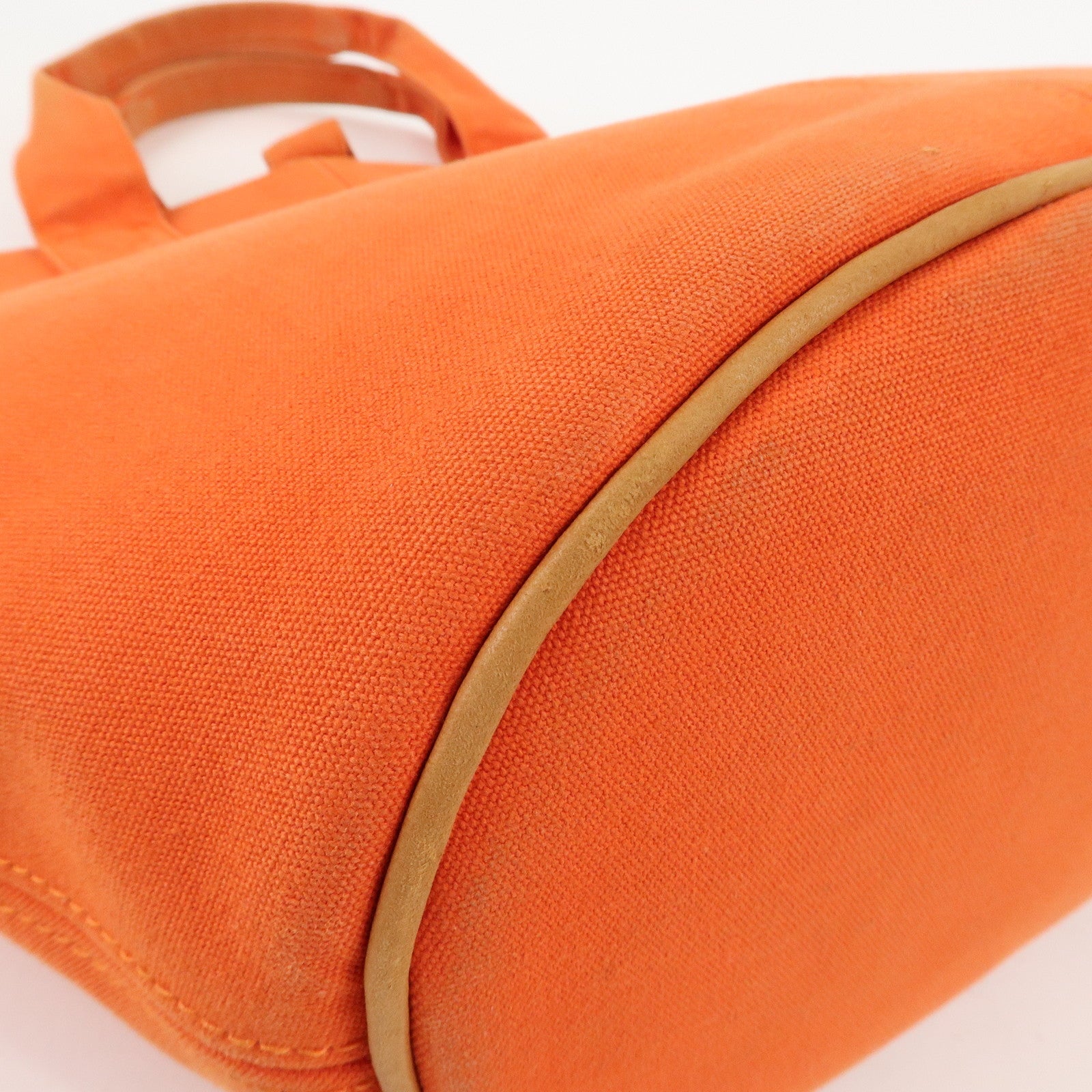 HERMES Canvas Leather Panied Plage PM Tote Bag Orange Used