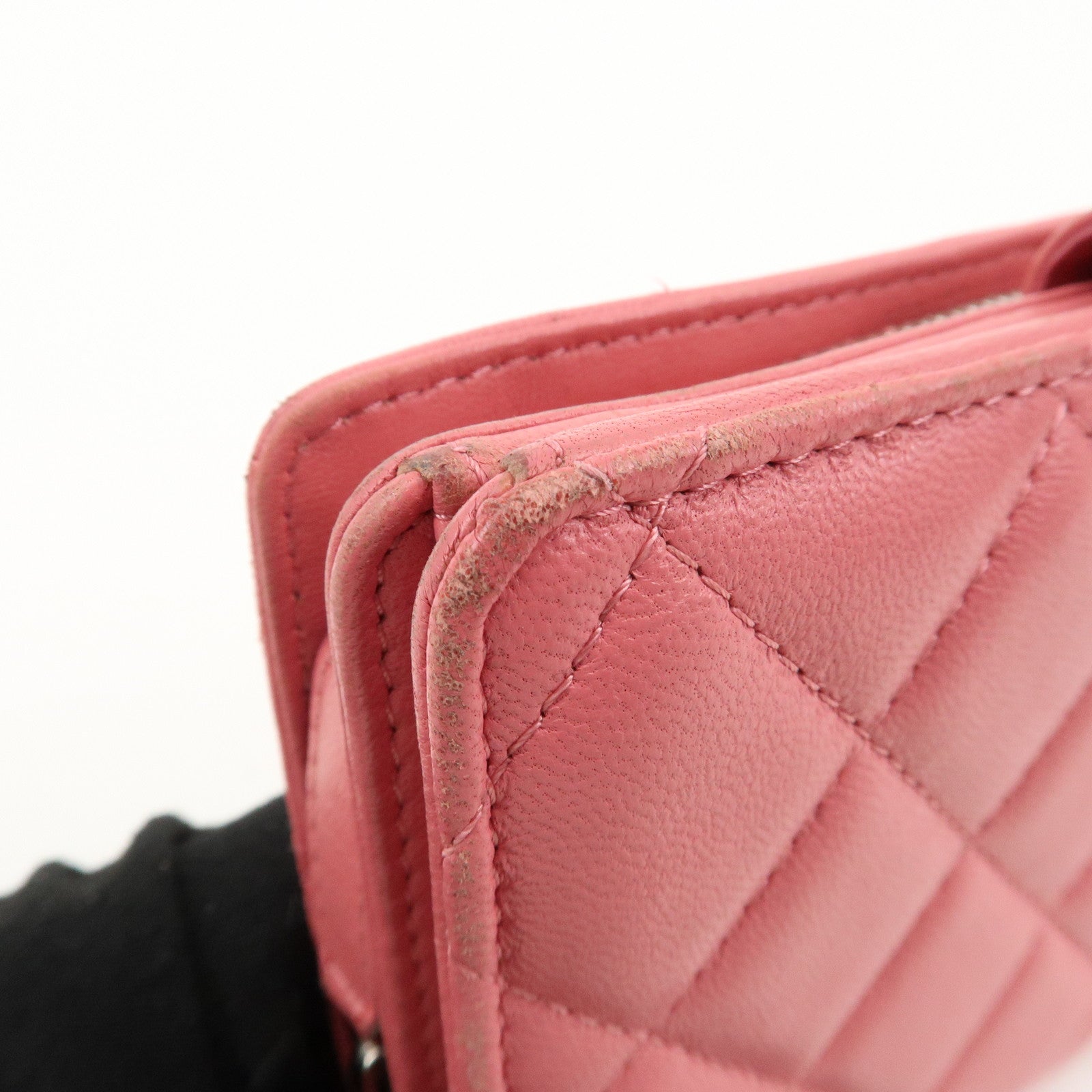 CHANEL Matelasse Lamb Skin Coco Mark Bi-fold Wallet Pink A48667