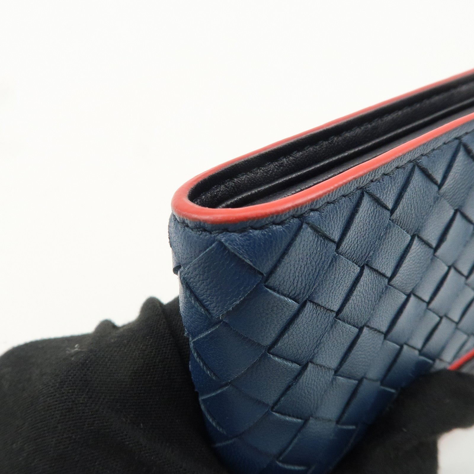 BOTTEGA VENETA Intrecciato Leather Bi-fold Wallet Bicolor Navy Red