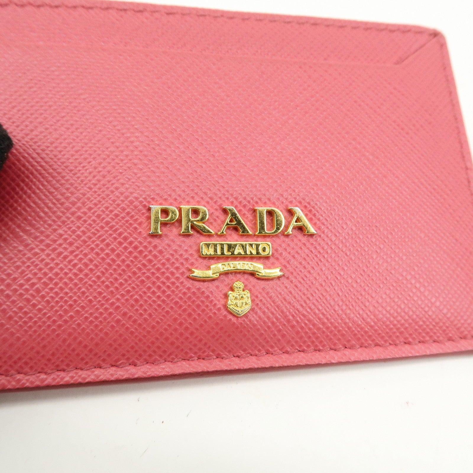 PRADA Logo Saffiano Leather Card Case Card Holder Pink Gold HDW