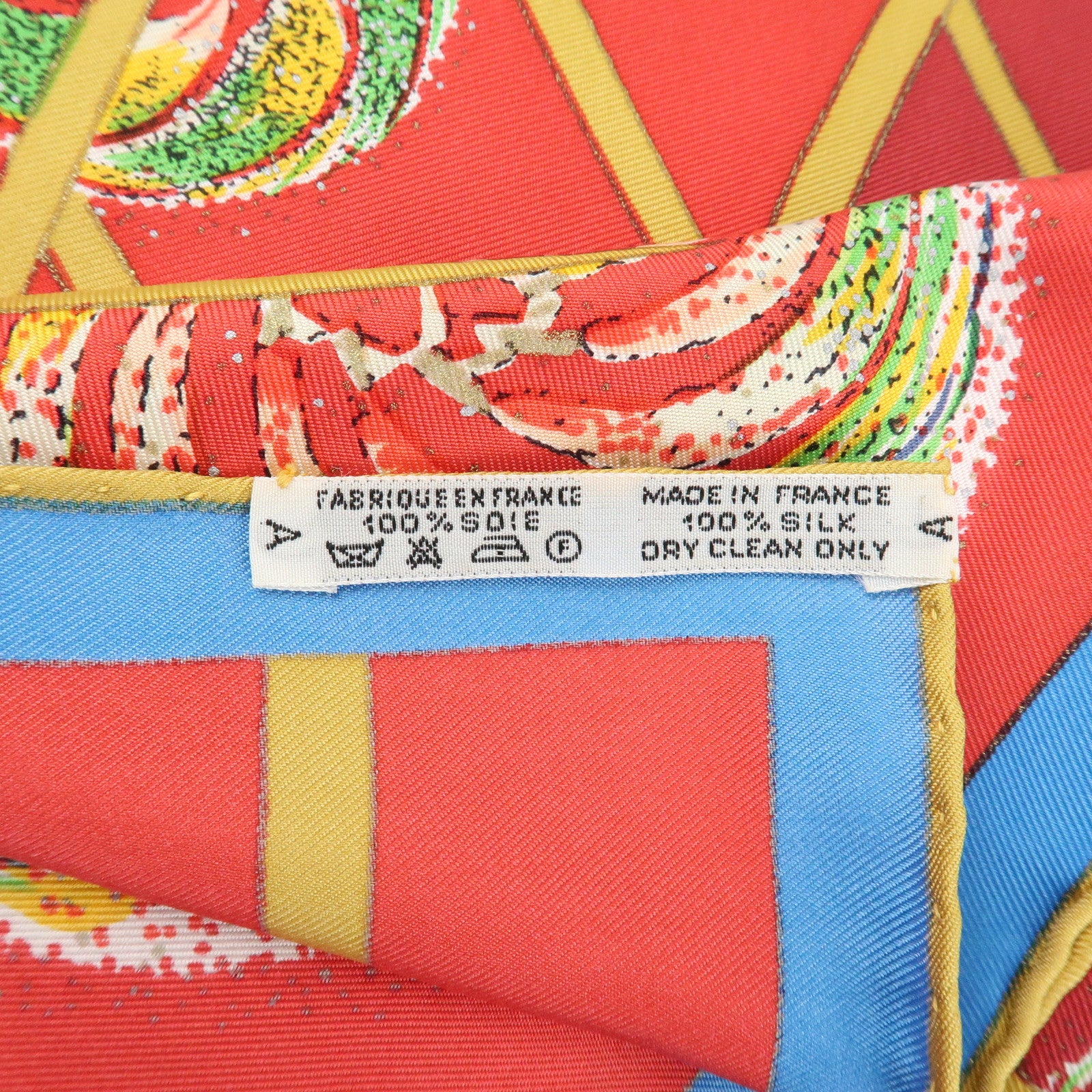 HERMES Carre 90 Silk 100% Scarf LES FEUX DE LESPACE Red Gold Blue