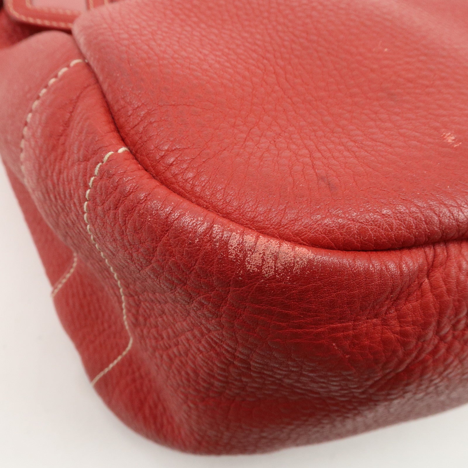 PRADA Logo Leather Shoulder Bag Hand Bag Red BR4373