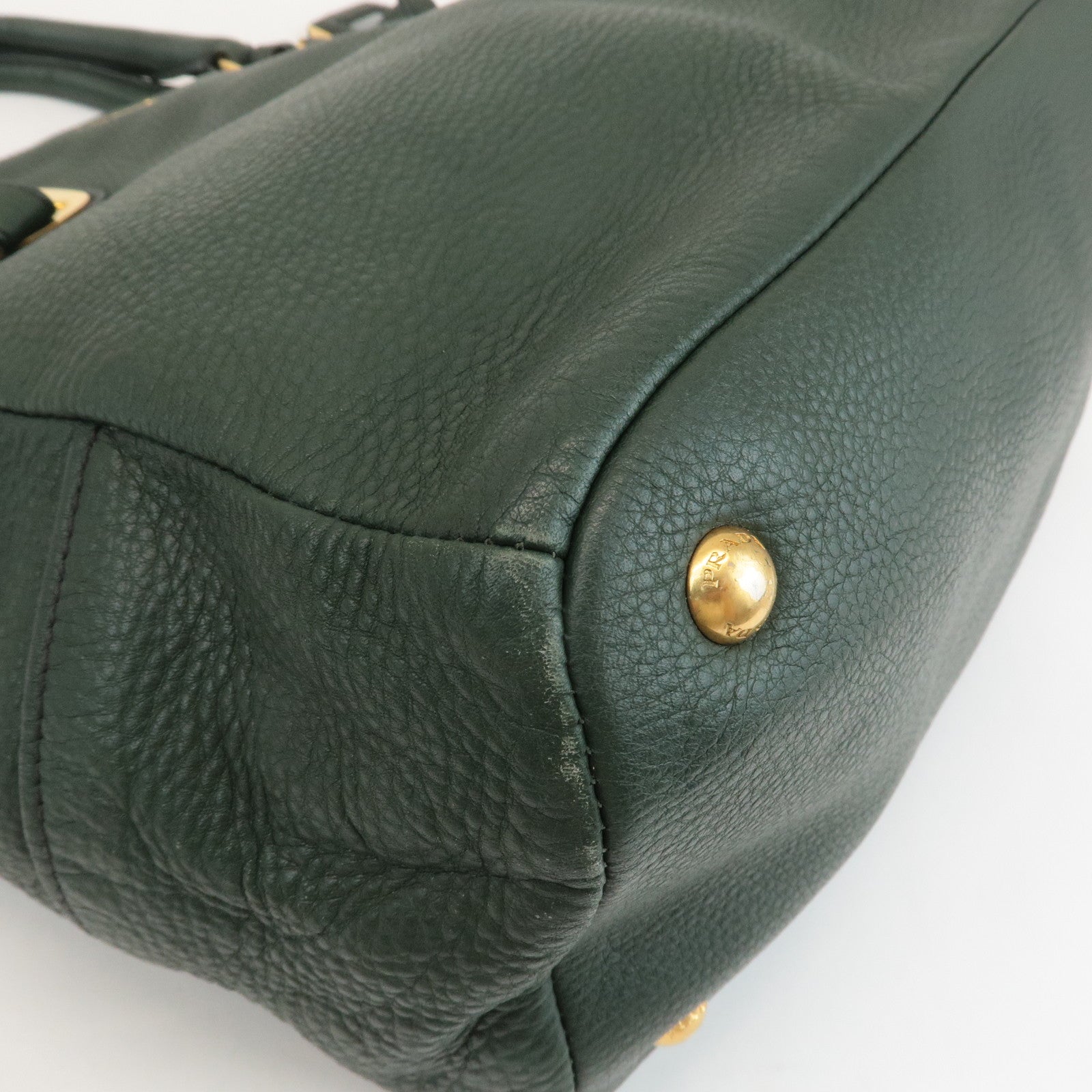 PRADA Leather 2Way Hand Bag Shoulder Bag Green Gold Hardware