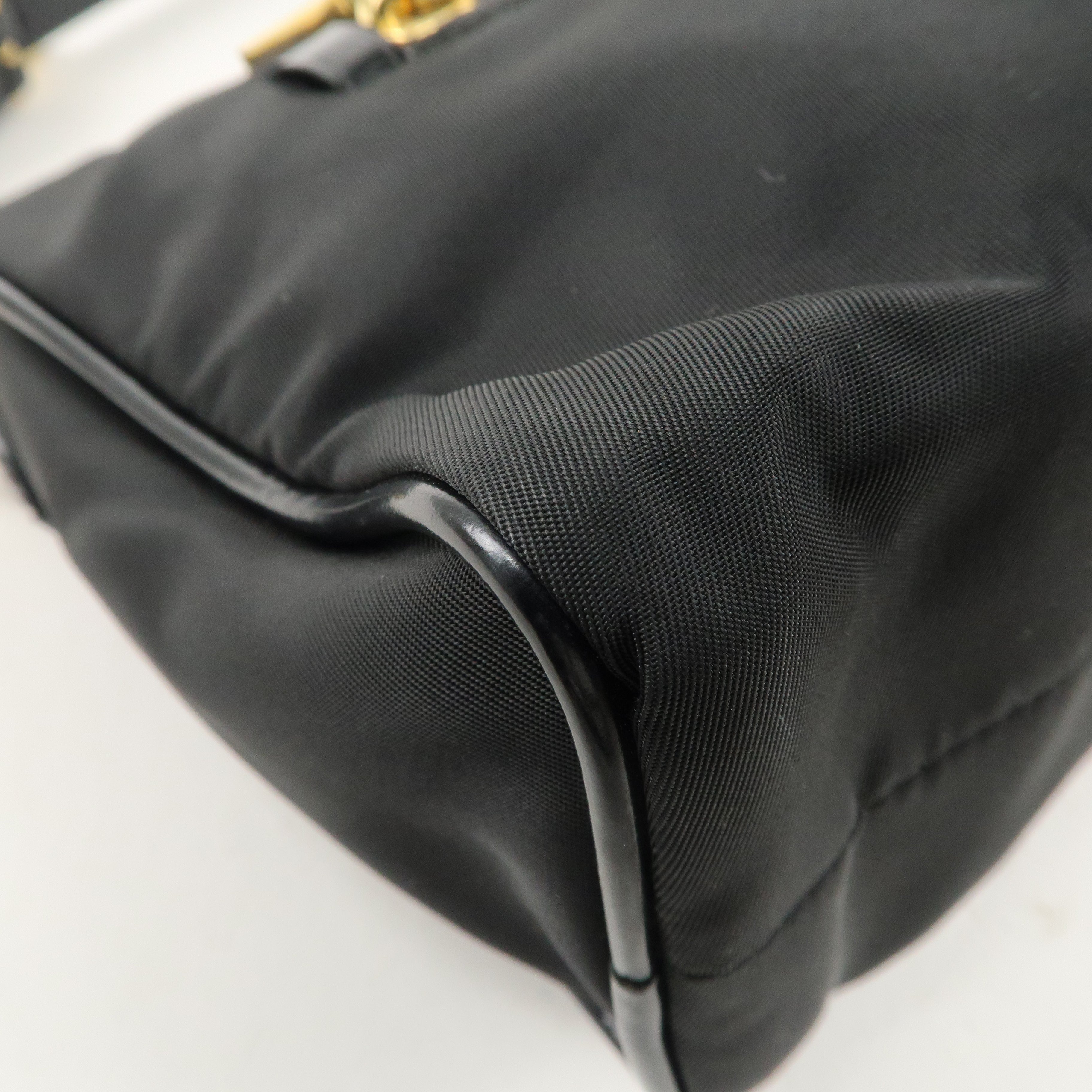 PRADA Logo Nylon Patent Leather Shoulder Bag Hand Bag Black