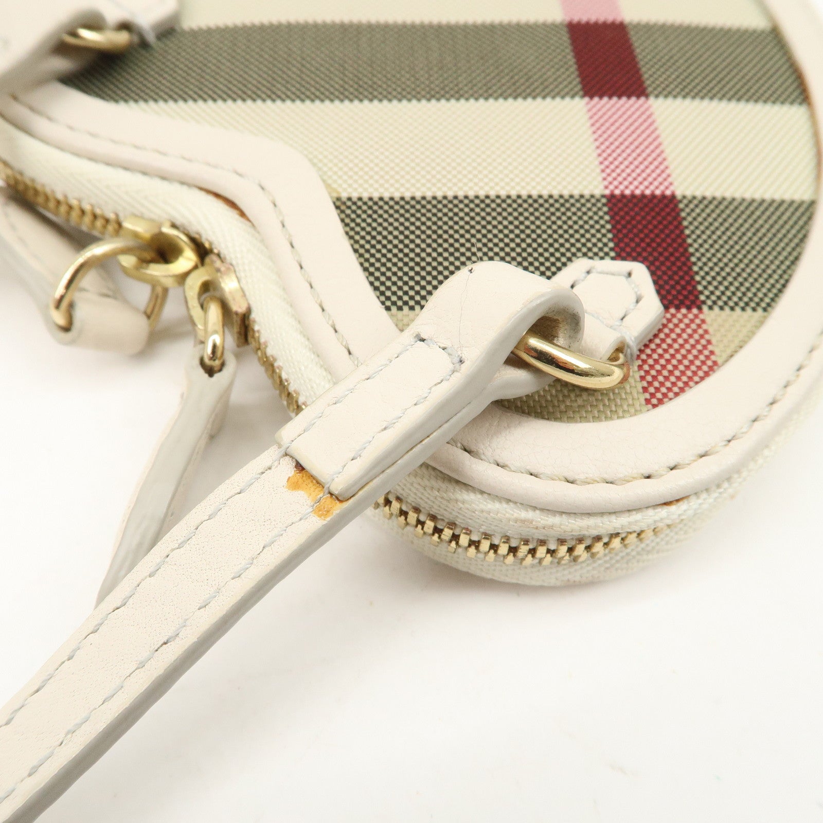 BURBERRY Canvas Leather Shoulder Pouch Nova Plaid Ivory Used