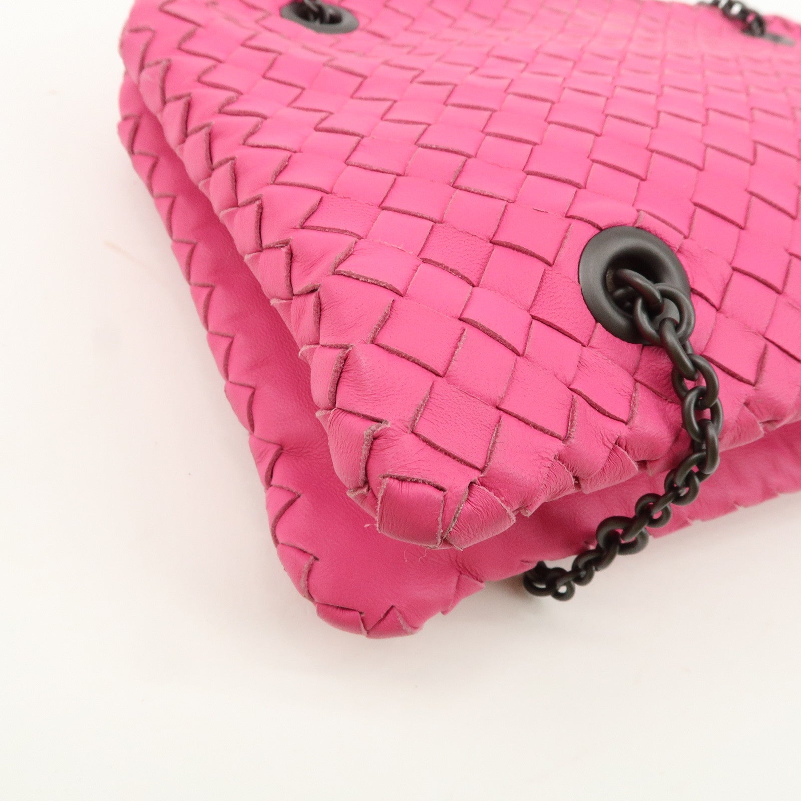 BOTTEGA VENETA Intrecciato Leather Chain Shoulder Bag Pink Used